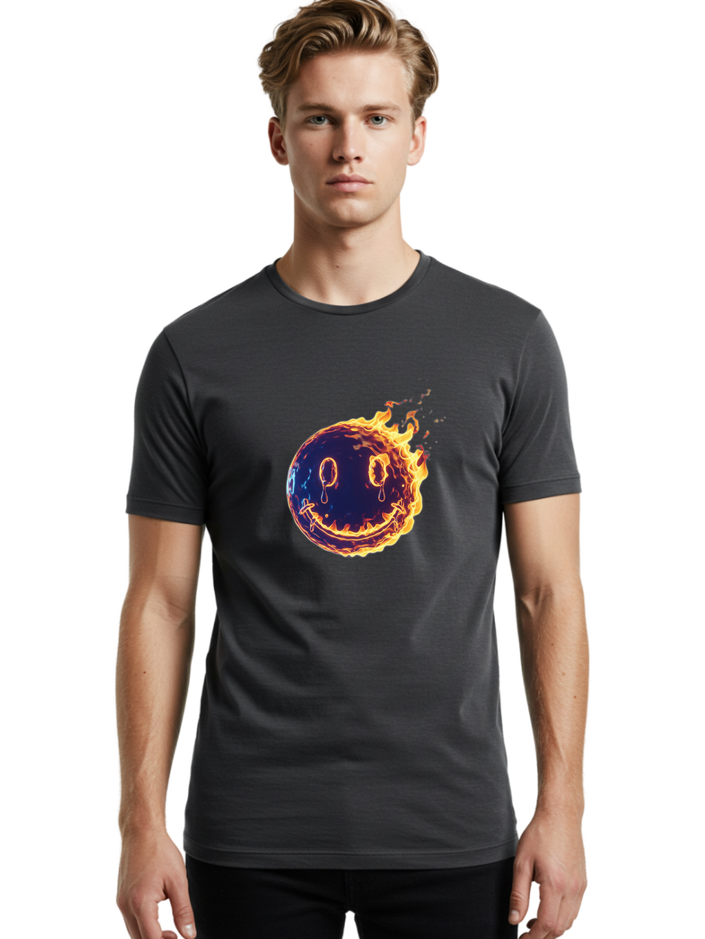 Smiley-Face-On-Fire Men'S Graphic Tee, 100% Cotton, Comfortable Casual Summer Wear, Machine Washable, Vintage Camera, Old Camera, Antique Camera, Black Camera, Classic Photography, Photography Equipment, Nostalgic Device, Film Camera, Bal358