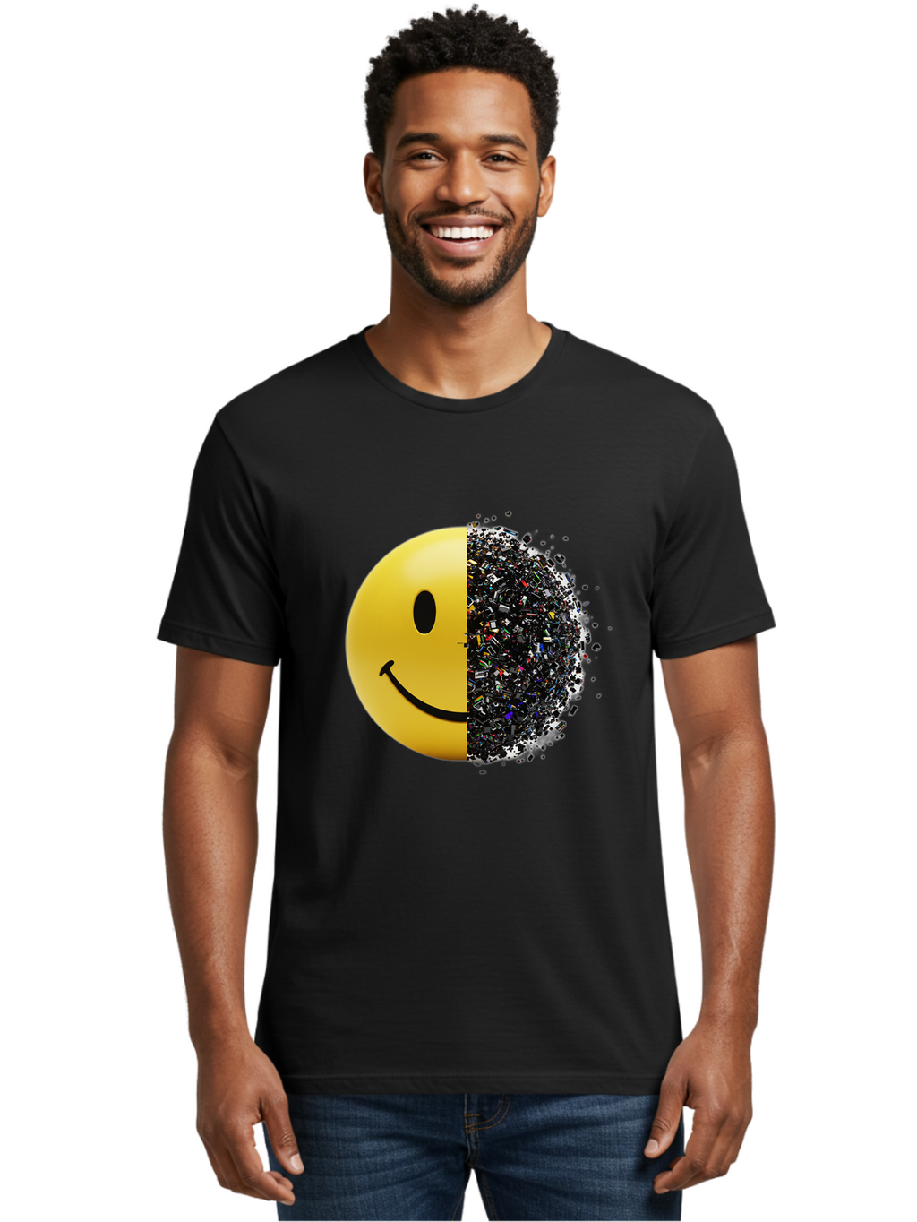 Smiley-Face-Pollution Men'S Graphic Tee, 100% Cotton, Comfortable Casual Summer Wear, Machine Washable, Vintage Camera, Old Camera, Antique Camera, Black Camera, Classic Photography, Photography Equipment, Nostalgic Device, Film Camera, Bal359