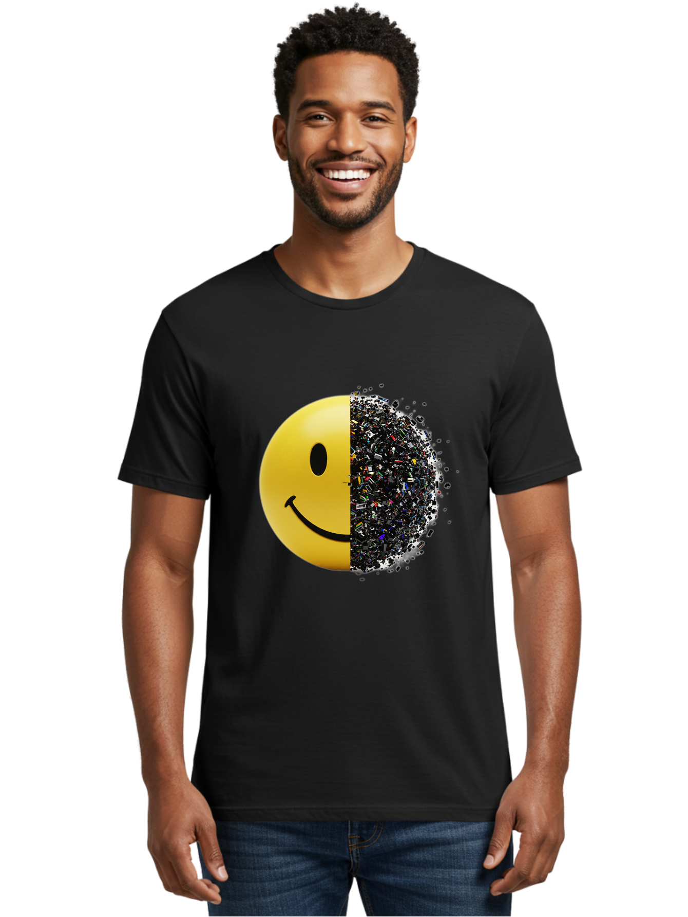 Smiley-Face-Pollution Men'S Graphic Tee, 100% Cotton, Comfortable Casual Summer Wear, Machine Washable, Vintage Camera, Old Camera, Antique Camera, Black Camera, Classic Photography, Photography Equipment, Nostalgic Device, Film Camera, Bal359
