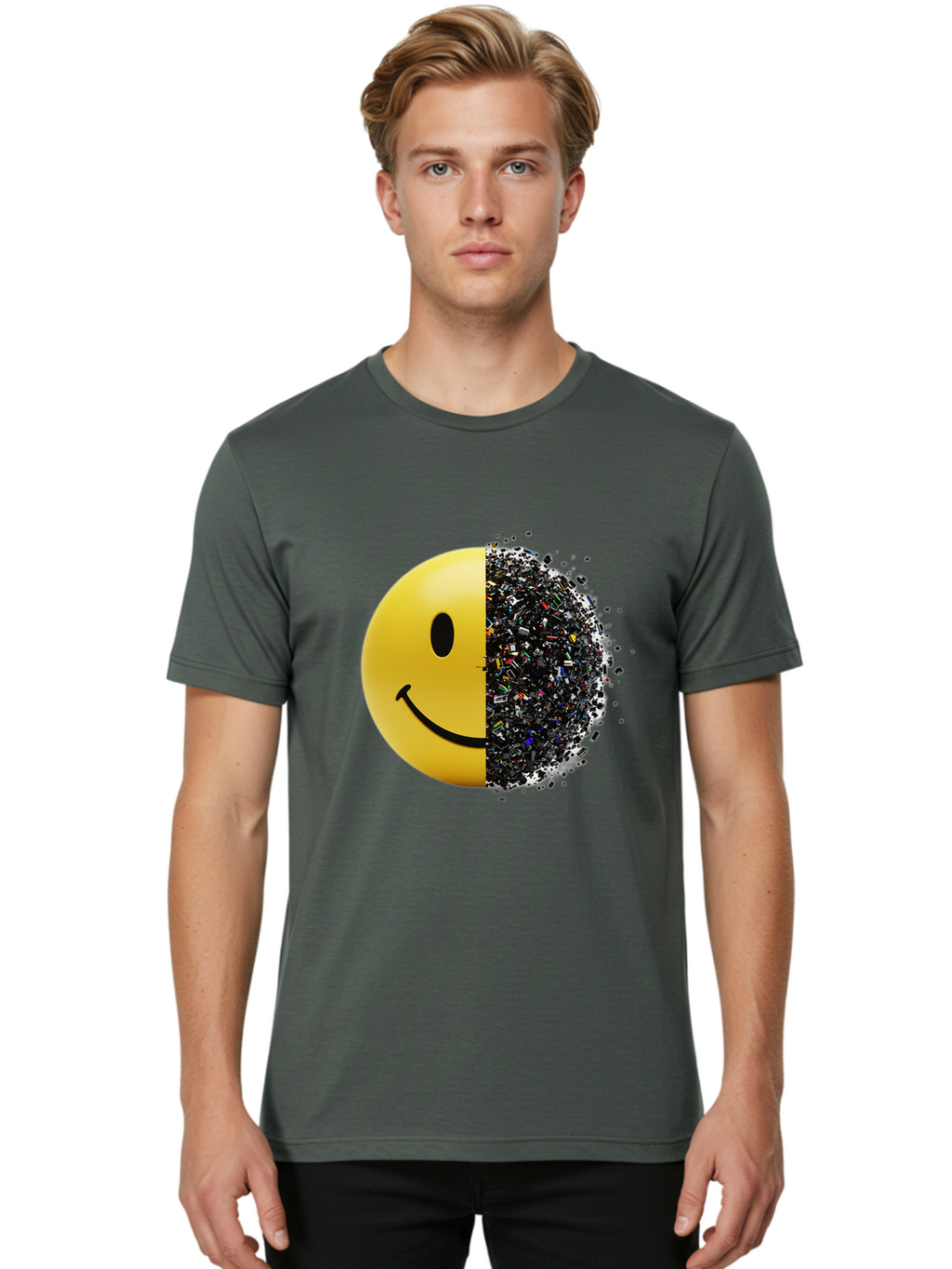 Smiley-Face-Pollution Men'S Graphic Tee, 100% Cotton, Comfortable Casual Summer Wear, Machine Washable, Vintage Camera, Old Camera, Antique Camera, Black Camera, Classic Photography, Photography Equipment, Nostalgic Device, Film Camera, Bal359
