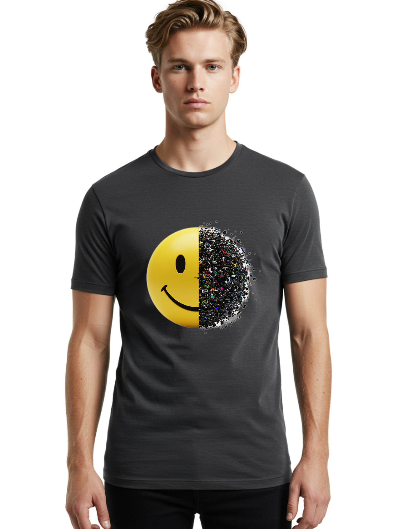 Smiley-Face-Pollution Men'S Graphic Tee, 100% Cotton, Comfortable Casual Summer Wear, Machine Washable, Vintage Camera, Old Camera, Antique Camera, Black Camera, Classic Photography, Photography Equipment, Nostalgic Device, Film Camera, Bal359
