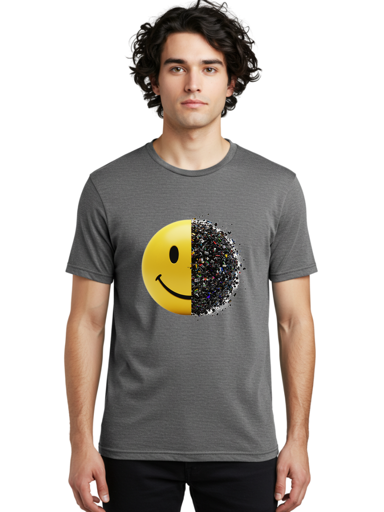 Smiley-Face-Pollution Men'S Graphic Tee, 100% Cotton, Comfortable Casual Summer Wear, Machine Washable, Vintage Camera, Old Camera, Antique Camera, Black Camera, Classic Photography, Photography Equipment, Nostalgic Device, Film Camera, Bal359