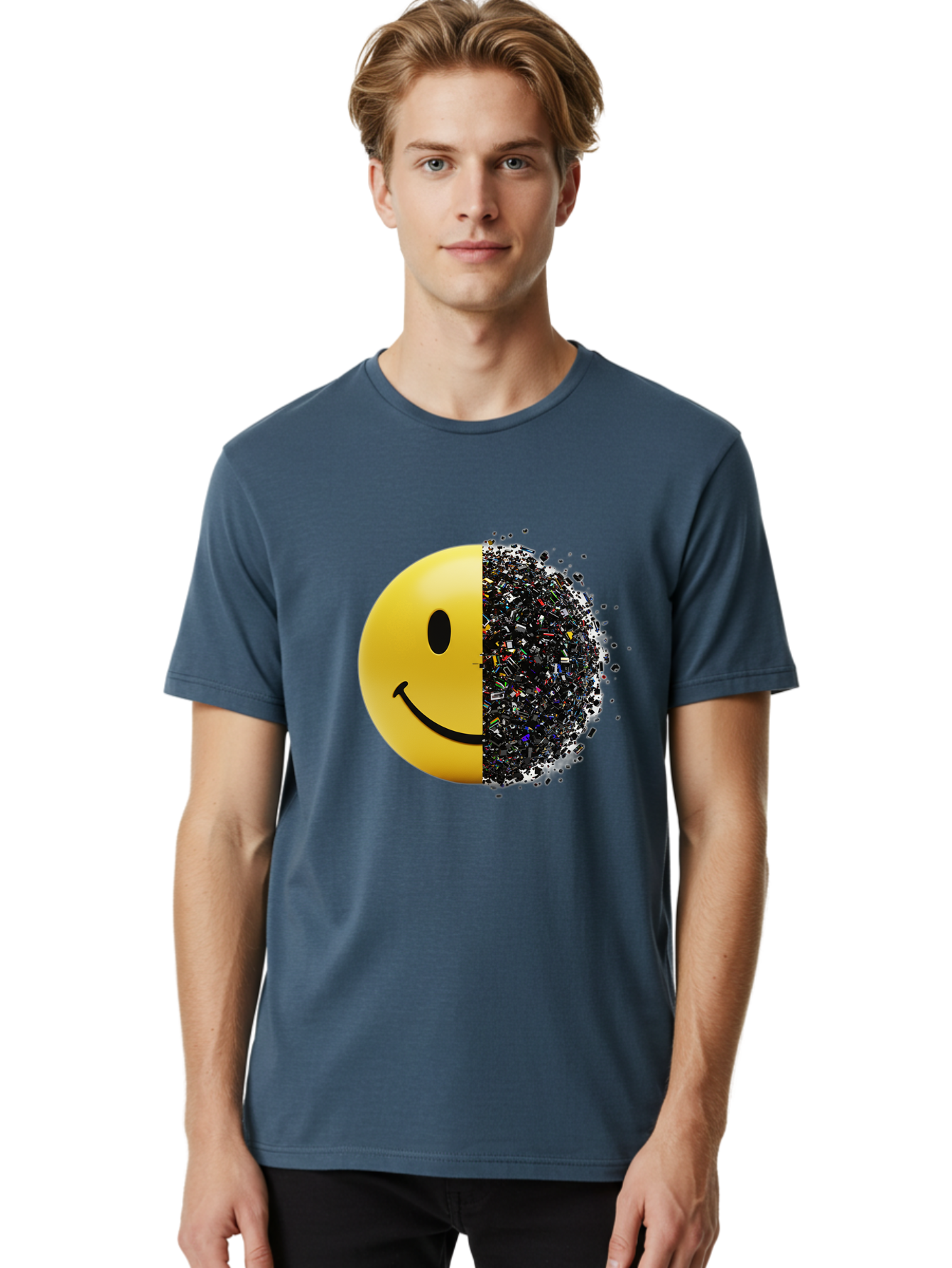 Smiley-Face-Pollution Men'S Graphic Tee, 100% Cotton, Comfortable Casual Summer Wear, Machine Washable, Vintage Camera, Old Camera, Antique Camera, Black Camera, Classic Photography, Photography Equipment, Nostalgic Device, Film Camera, Bal359
