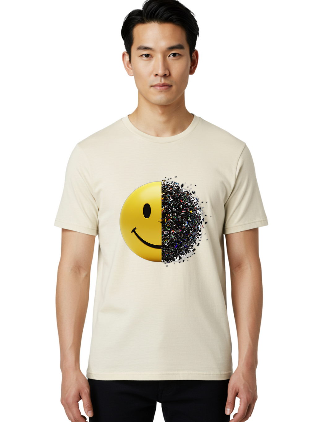 Smiley-Face-Pollution Men'S Graphic Tee, 100% Cotton, Comfortable Casual Summer Wear, Machine Washable, Vintage Camera, Old Camera, Antique Camera, Black Camera, Classic Photography, Photography Equipment, Nostalgic Device, Film Camera, Bal359