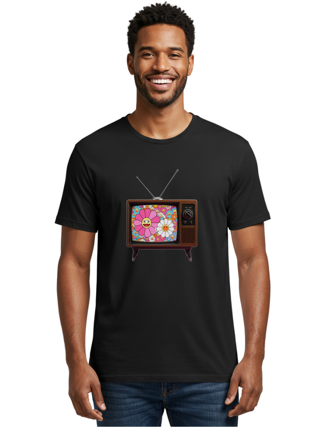 Smiley-Flowers-Tv Men'S Graphic Tee, 100% Cotton, Comfortable Casual Summer Wear, Machine Washable, Vintage Camera, Old Camera, Antique Camera, Black Camera, Classic Photography, Photography Equipment, Nostalgic Device, Film Camera, Camera Art Bal361