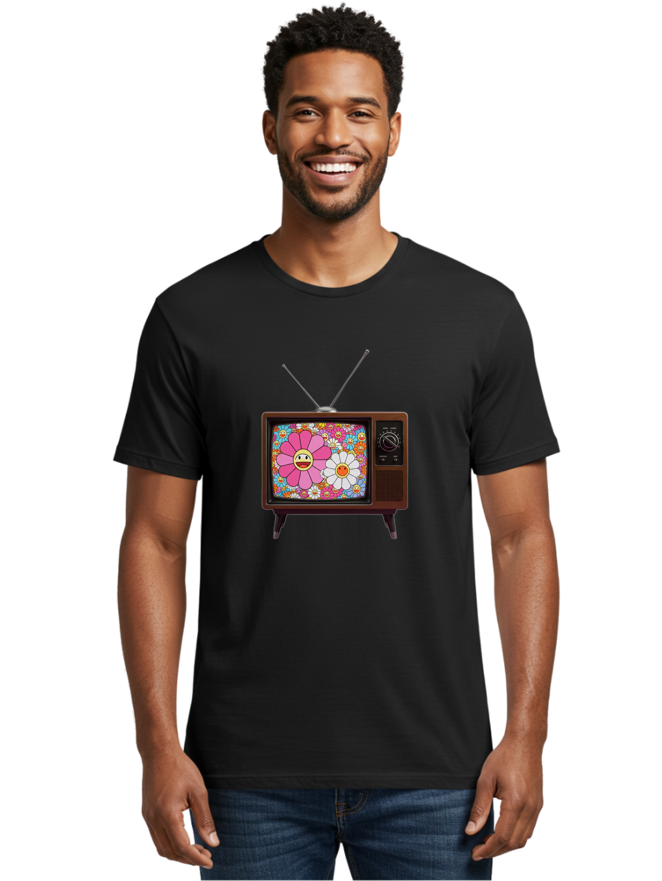 Smiley-Flowers-Tv Men'S Graphic Tee, 100% Cotton, Comfortable Casual Summer Wear, Machine Washable, Vintage Camera, Old Camera, Antique Camera, Black Camera, Classic Photography, Photography Equipment, Nostalgic Device, Film Camera, Camera Art Bal361