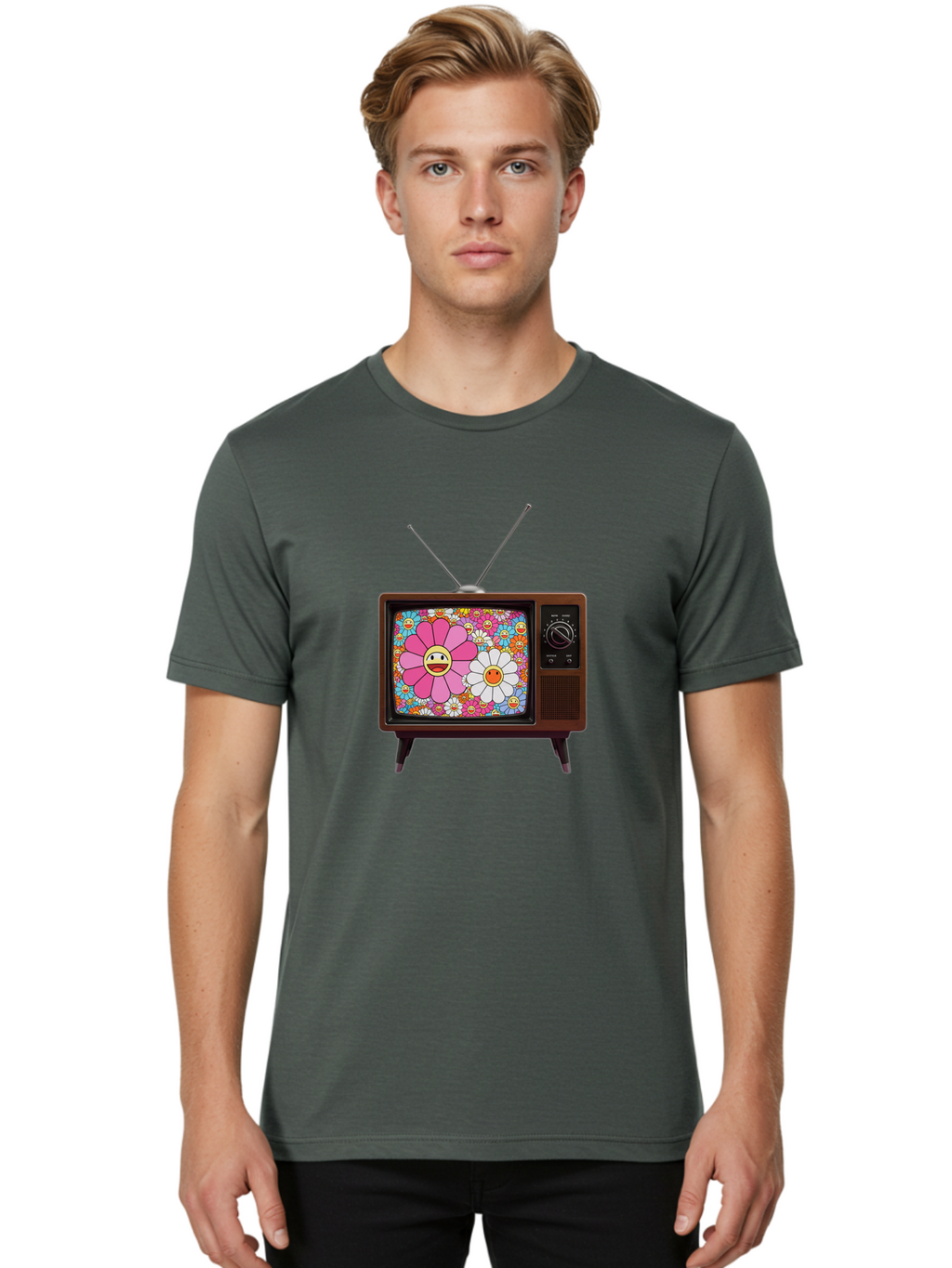 Smiley-Flowers-Tv Men'S Graphic Tee, 100% Cotton, Comfortable Casual Summer Wear, Machine Washable, Vintage Camera, Old Camera, Antique Camera, Black Camera, Classic Photography, Photography Equipment, Nostalgic Device, Film Camera, Camera Art Bal361