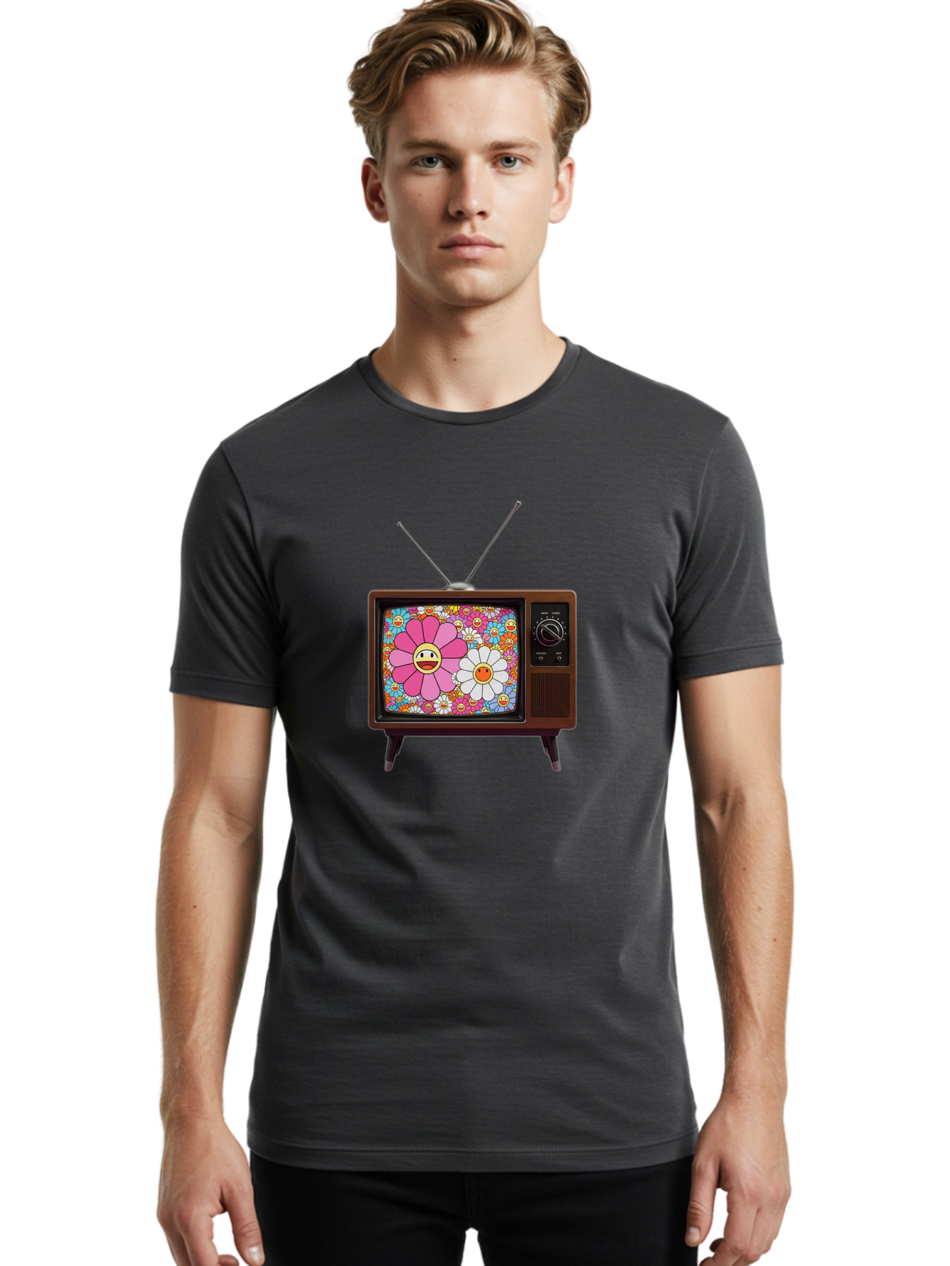 Smiley-Flowers-Tv Men'S Graphic Tee, 100% Cotton, Comfortable Casual Summer Wear, Machine Washable, Vintage Camera, Old Camera, Antique Camera, Black Camera, Classic Photography, Photography Equipment, Nostalgic Device, Film Camera, Camera Art Bal361