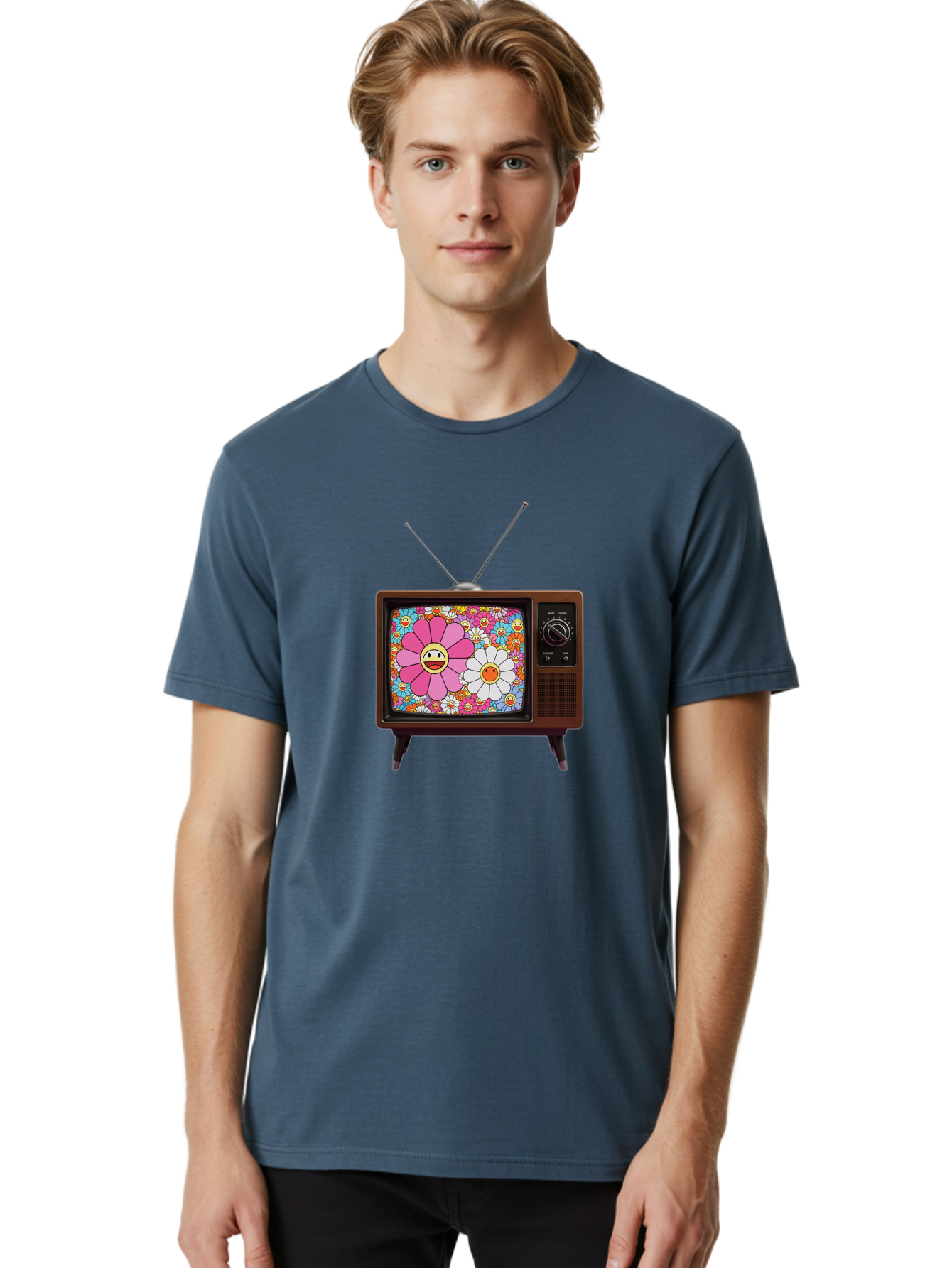 Smiley-Flowers-Tv Men'S Graphic Tee, 100% Cotton, Comfortable Casual Summer Wear, Machine Washable, Vintage Camera, Old Camera, Antique Camera, Black Camera, Classic Photography, Photography Equipment, Nostalgic Device, Film Camera, Camera Art Bal361