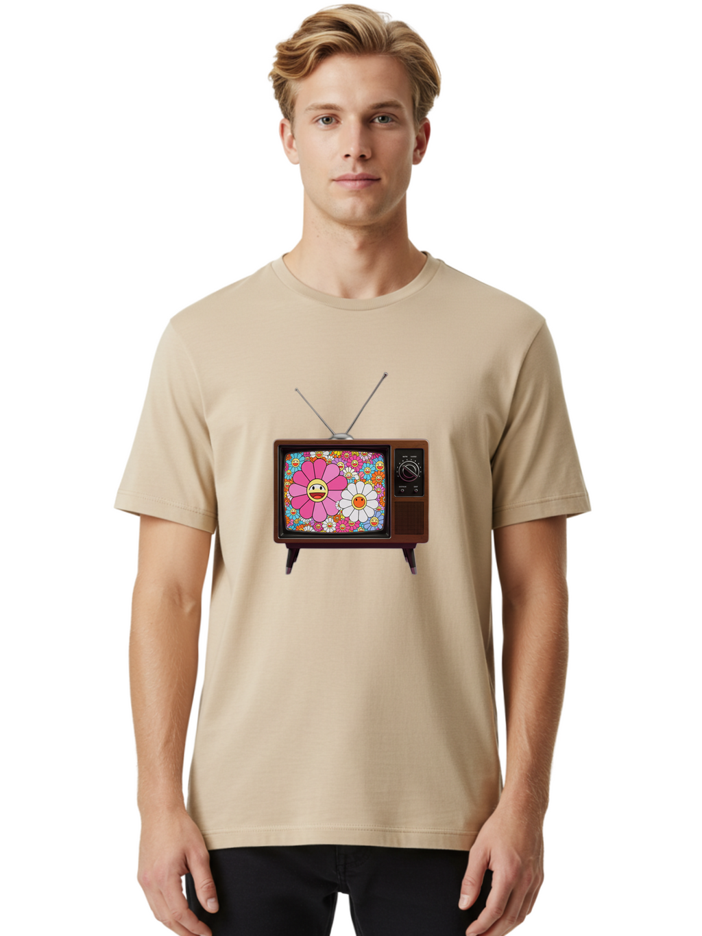 Smiley-Flowers-Tv Men'S Graphic Tee, 100% Cotton, Comfortable Casual Summer Wear, Machine Washable, Vintage Camera, Old Camera, Antique Camera, Black Camera, Classic Photography, Photography Equipment, Nostalgic Device, Film Camera, Camera Art Bal361