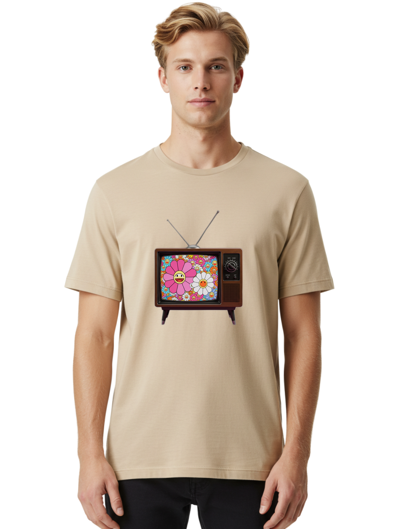 Smiley-Flowers-Tv Men'S Graphic Tee, 100% Cotton, Comfortable Casual Summer Wear, Machine Washable, Vintage Camera, Old Camera, Antique Camera, Black Camera, Classic Photography, Photography Equipment, Nostalgic Device, Film Camera, Camera Art Bal361