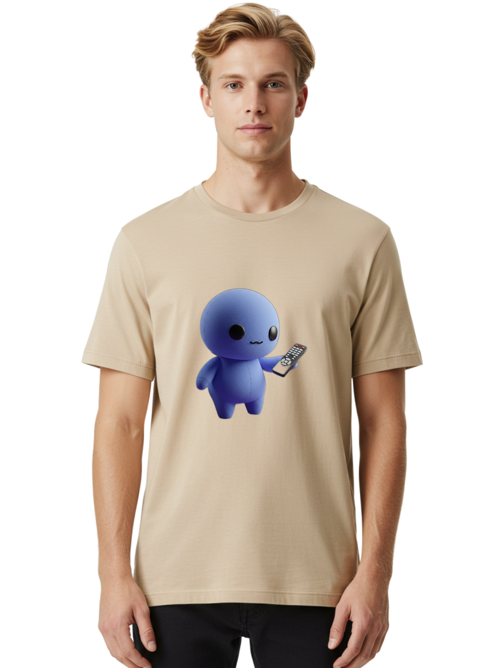 Smiski-Holding-Sketcher-Remote Men'S Graphic Tee, 100% Cotton, Comfortable Casual Summer Wear, Machine Washable, Vintage Camera, Old Camera, Antique Camera, Black Camera, Classic Photography, Photography Equipment, Nostalgic Device, Bal367