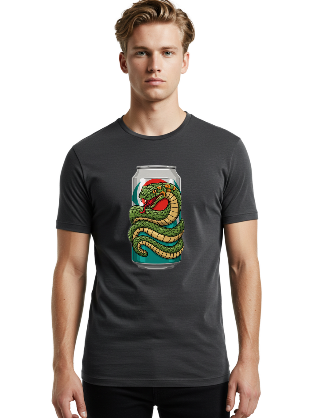 Snake-Energy-Drink-Can Men'S Graphic Tee, 100% Cotton, Comfortable Casual Summer Wear, Machine Washable, Vintage Camera, Old Camera, Antique Camera, Black Camera, Classic Photography, Photography Equipment, Nostalgic Device, Film Camera, Bal374