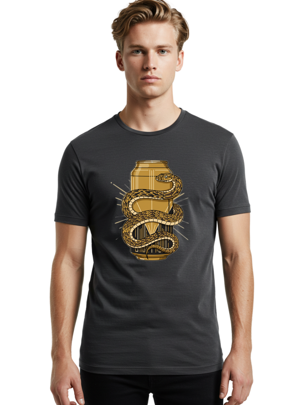Snake-Wrapped-Can-1 Men'S Graphic Tee, 100% Cotton, Comfortable Casual Summer Wear, Machine Washable, Vintage Camera, Old Camera, Antique Camera, Black Camera, Classic Photography, Photography Equipment, Nostalgic Device, Film Camera, Bal375