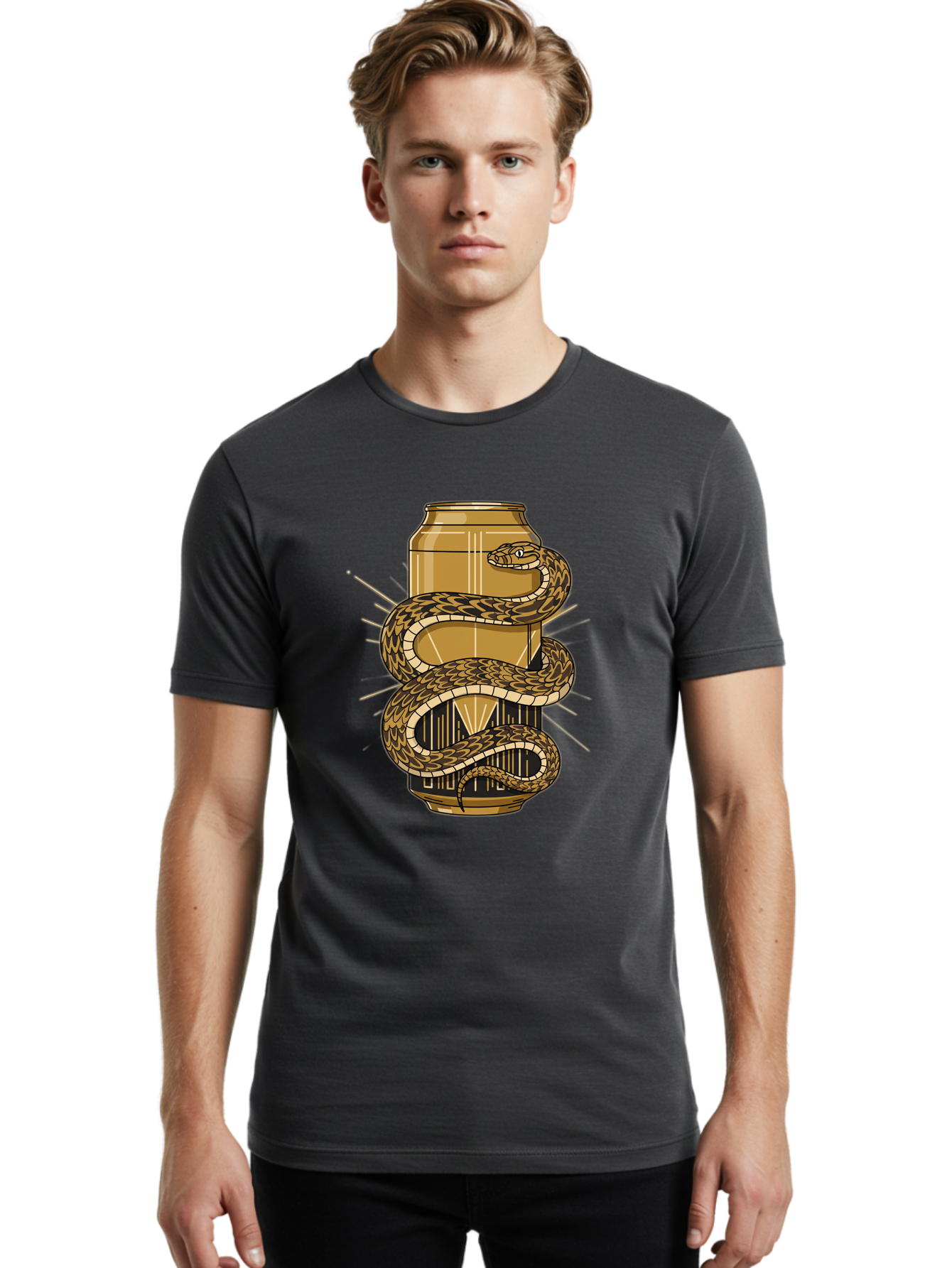 Snake-Wrapped-Can-1 Men'S Graphic Tee, 100% Cotton, Comfortable Casual Summer Wear, Machine Washable, Vintage Camera, Old Camera, Antique Camera, Black Camera, Classic Photography, Photography Equipment, Nostalgic Device, Film Camera, Bal375