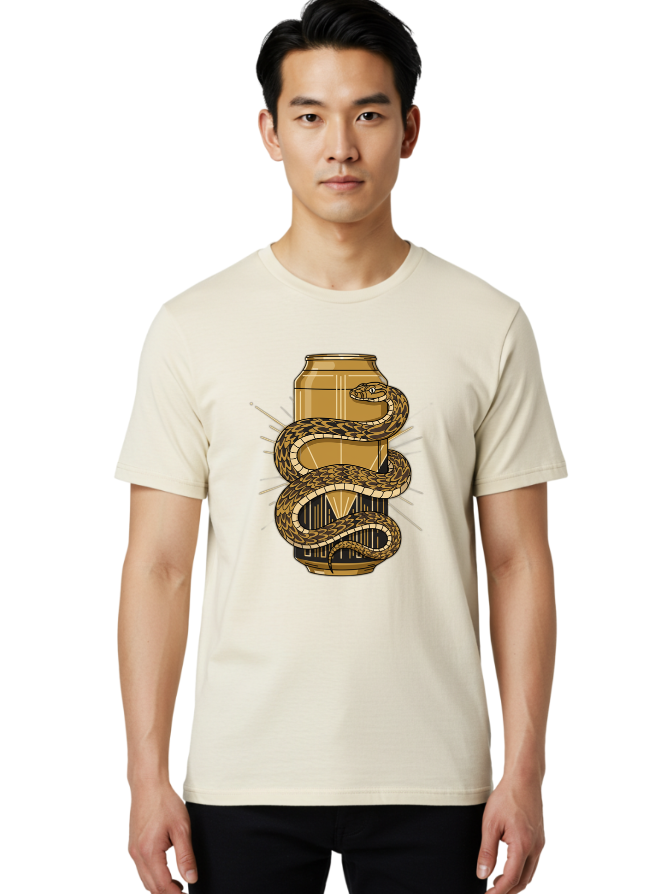 Snake-Wrapped-Can-1 Men'S Graphic Tee, 100% Cotton, Comfortable Casual Summer Wear, Machine Washable, Vintage Camera, Old Camera, Antique Camera, Black Camera, Classic Photography, Photography Equipment, Nostalgic Device, Film Camera, Bal375