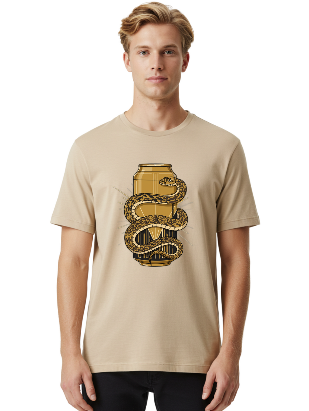 Snake-Wrapped-Can-1 Men'S Graphic Tee, 100% Cotton, Comfortable Casual Summer Wear, Machine Washable, Vintage Camera, Old Camera, Antique Camera, Black Camera, Classic Photography, Photography Equipment, Nostalgic Device, Film Camera, Bal375