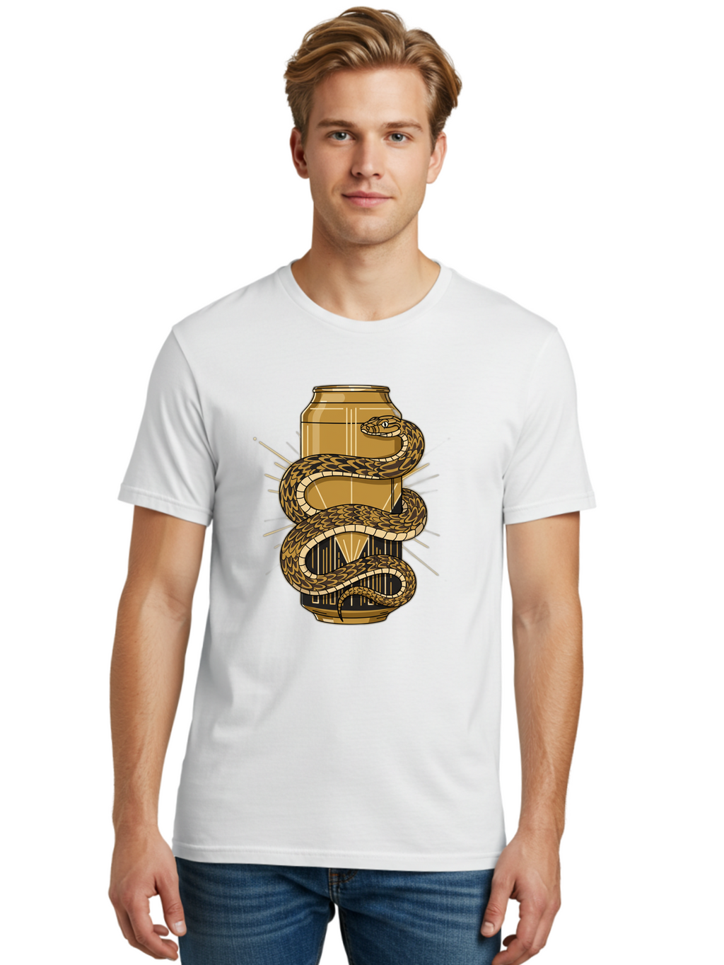 Snake-Wrapped-Can-1 Men'S Graphic Tee, 100% Cotton, Comfortable Casual Summer Wear, Machine Washable, Vintage Camera, Old Camera, Antique Camera, Black Camera, Classic Photography, Photography Equipment, Nostalgic Device, Film Camera, Bal375