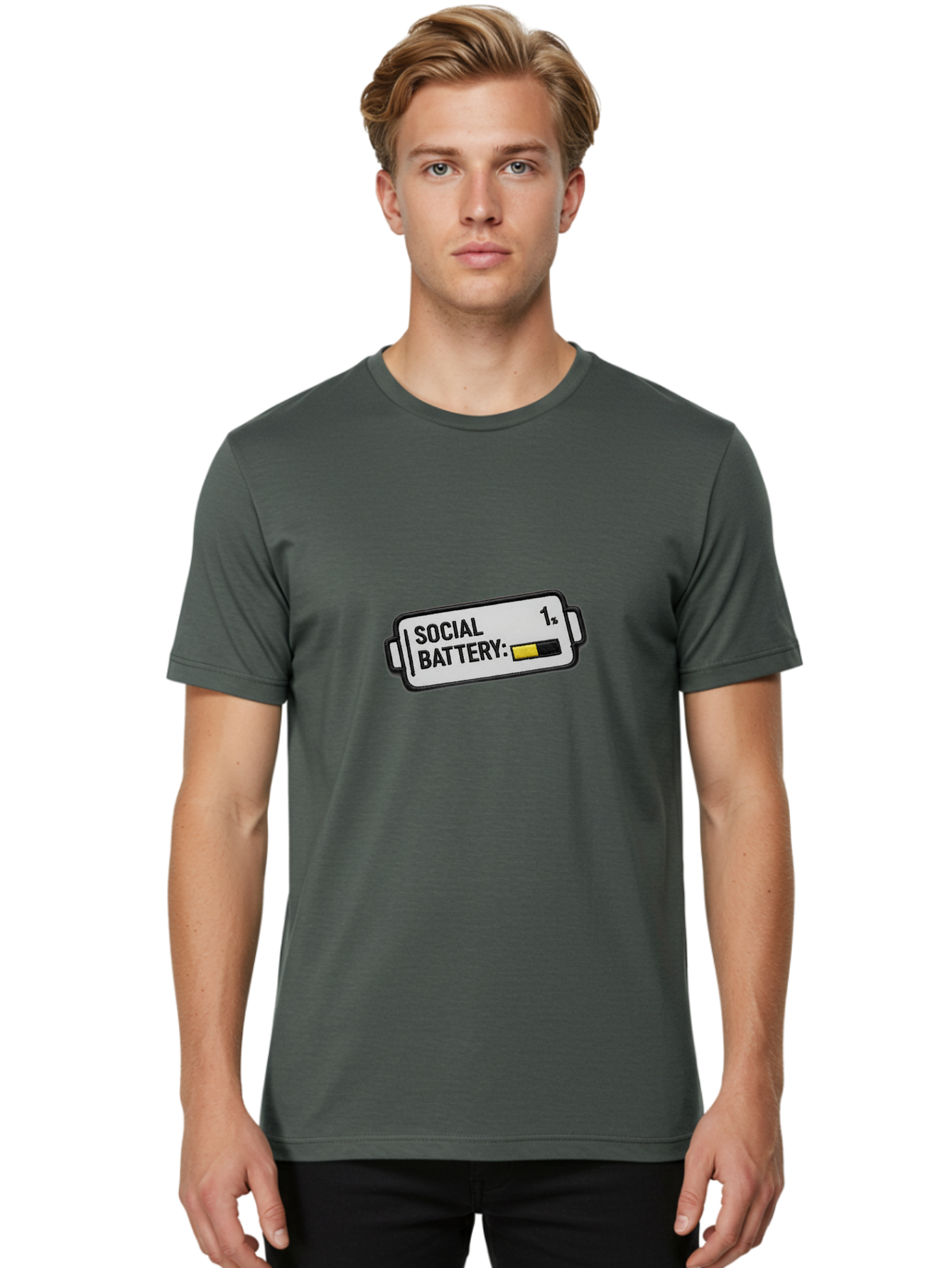 Social-Battery-2 Men'S Graphic Tee, 100% Cotton, Comfortable Casual Summer Wear, Machine Washable, Vintage Camera, Old Camera, Antique Camera, Black Camera, Classic Photography, Photography Equipment, Nostalgic Device, Film Camera, Camera Art Bal382