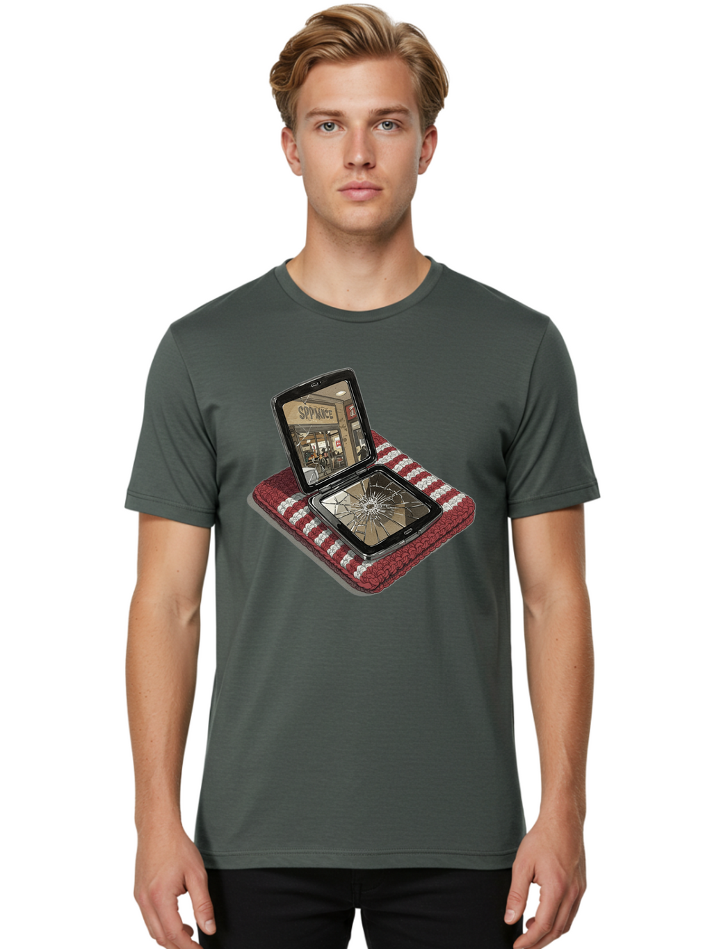 Sppiance-Broken-Phone Men'S Graphic Tee, 100% Cotton, Comfortable Casual Summer Wear, Machine Washable, Vintage Camera, Old Camera, Antique Camera, Black Camera, Classic Photography, Photography Equipment, Nostalgic Device, Film Camera, Bal388