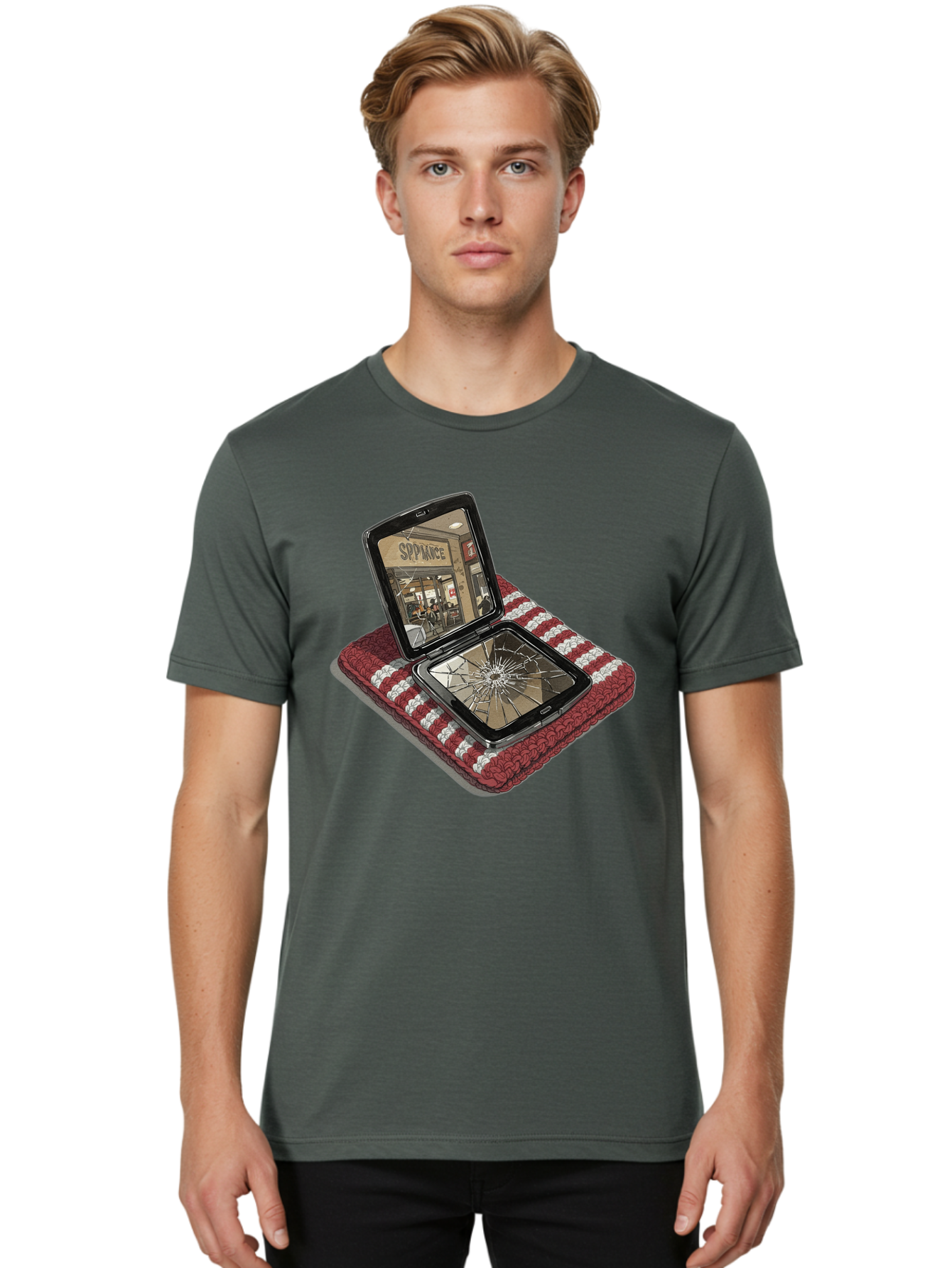 Sppiance-Broken-Phone Men'S Graphic Tee, 100% Cotton, Comfortable Casual Summer Wear, Machine Washable, Vintage Camera, Old Camera, Antique Camera, Black Camera, Classic Photography, Photography Equipment, Nostalgic Device, Film Camera, Bal388