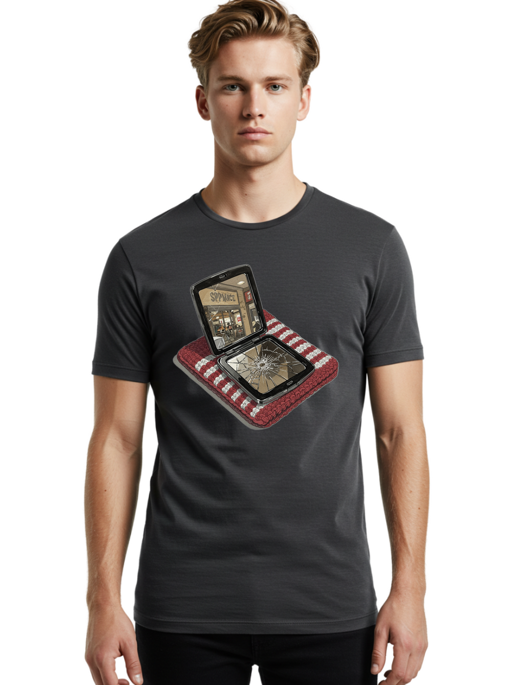 Sppiance-Broken-Phone Men'S Graphic Tee, 100% Cotton, Comfortable Casual Summer Wear, Machine Washable, Vintage Camera, Old Camera, Antique Camera, Black Camera, Classic Photography, Photography Equipment, Nostalgic Device, Film Camera, Bal388