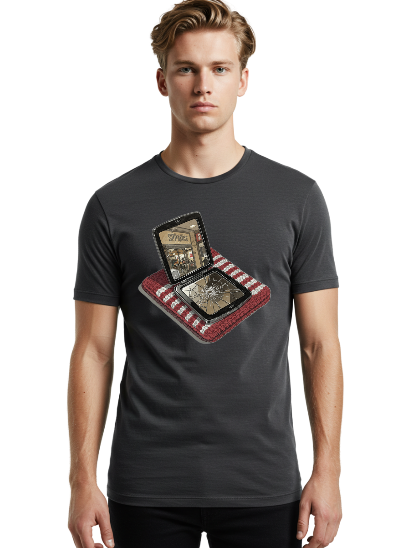 Sppiance-Broken-Phone Men'S Graphic Tee, 100% Cotton, Comfortable Casual Summer Wear, Machine Washable, Vintage Camera, Old Camera, Antique Camera, Black Camera, Classic Photography, Photography Equipment, Nostalgic Device, Film Camera, Bal388