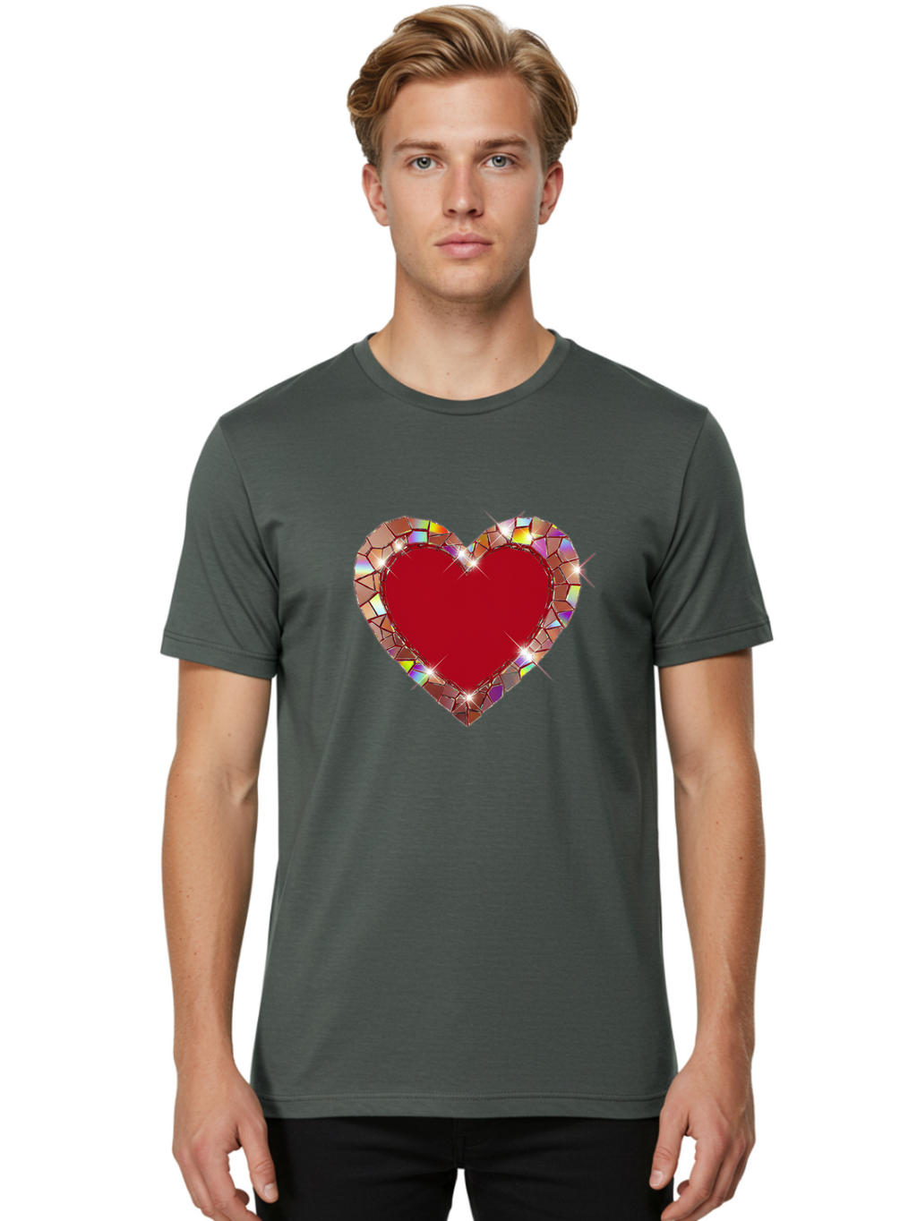 Stained-Glass-Heart Men'S Graphic Tee, 100% Cotton, Comfortable Casual Summer Wear, Machine Washable, Vintage Camera, Old Camera, Antique Camera, Black Camera, Classic Photography, Photography Equipment, Nostalgic Device, Film Camera, Bal392