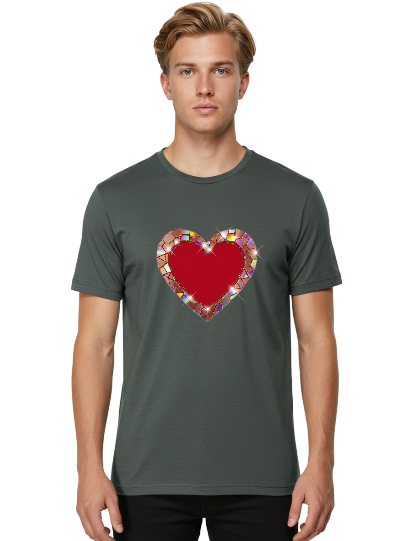 Stained-Glass-Heart Men'S Graphic Tee, 100% Cotton, Comfortable Casual Summer Wear, Machine Washable, Vintage Camera, Old Camera, Antique Camera, Black Camera, Classic Photography, Photography Equipment, Nostalgic Device, Film Camera, Bal392