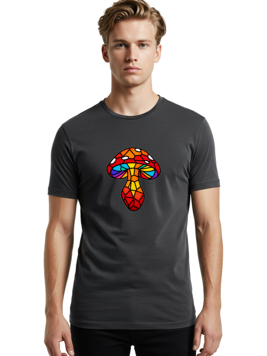 Stained-Glass-Mushroom Men'S Graphic Tee, 100% Cotton, Comfortable Casual Summer Wear, Machine Washable, Vintage Camera, Old Camera, Antique Camera, Black Camera, Classic Photography, Photography Equipment, Nostalgic Device, Film Camera, Bal393