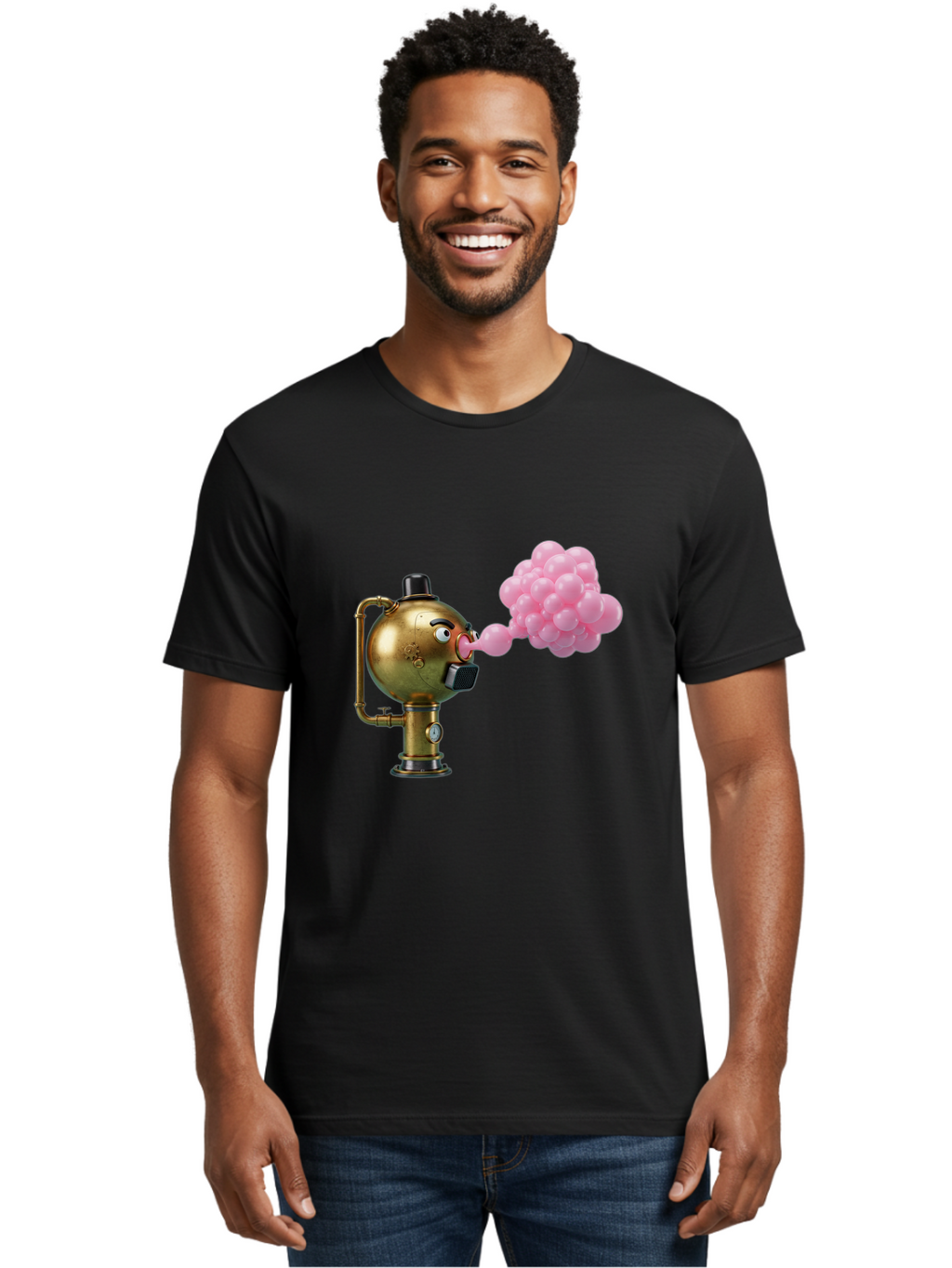Steampunk-Bubble-Machine Men'S Graphic Tee, 100% Cotton, Comfortable Casual Summer Wear, Machine Washable, Vintage Camera, Old Camera, Antique Camera, Black Camera, Classic Photography, Photography Equipment, Nostalgic Device, Film Camera, Bal408