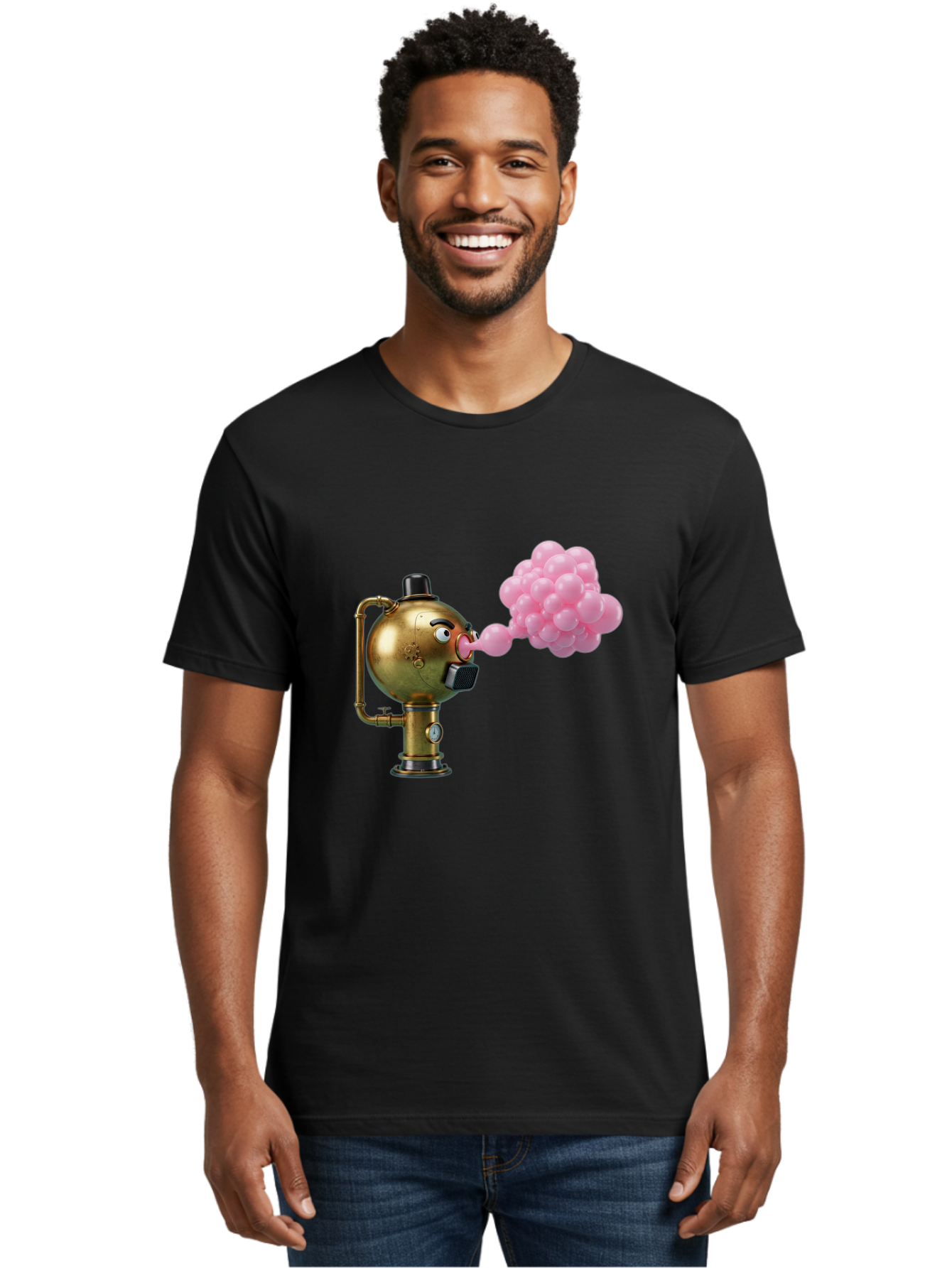 Steampunk-Bubble-Machine Men'S Graphic Tee, 100% Cotton, Comfortable Casual Summer Wear, Machine Washable, Vintage Camera, Old Camera, Antique Camera, Black Camera, Classic Photography, Photography Equipment, Nostalgic Device, Film Camera, Bal408