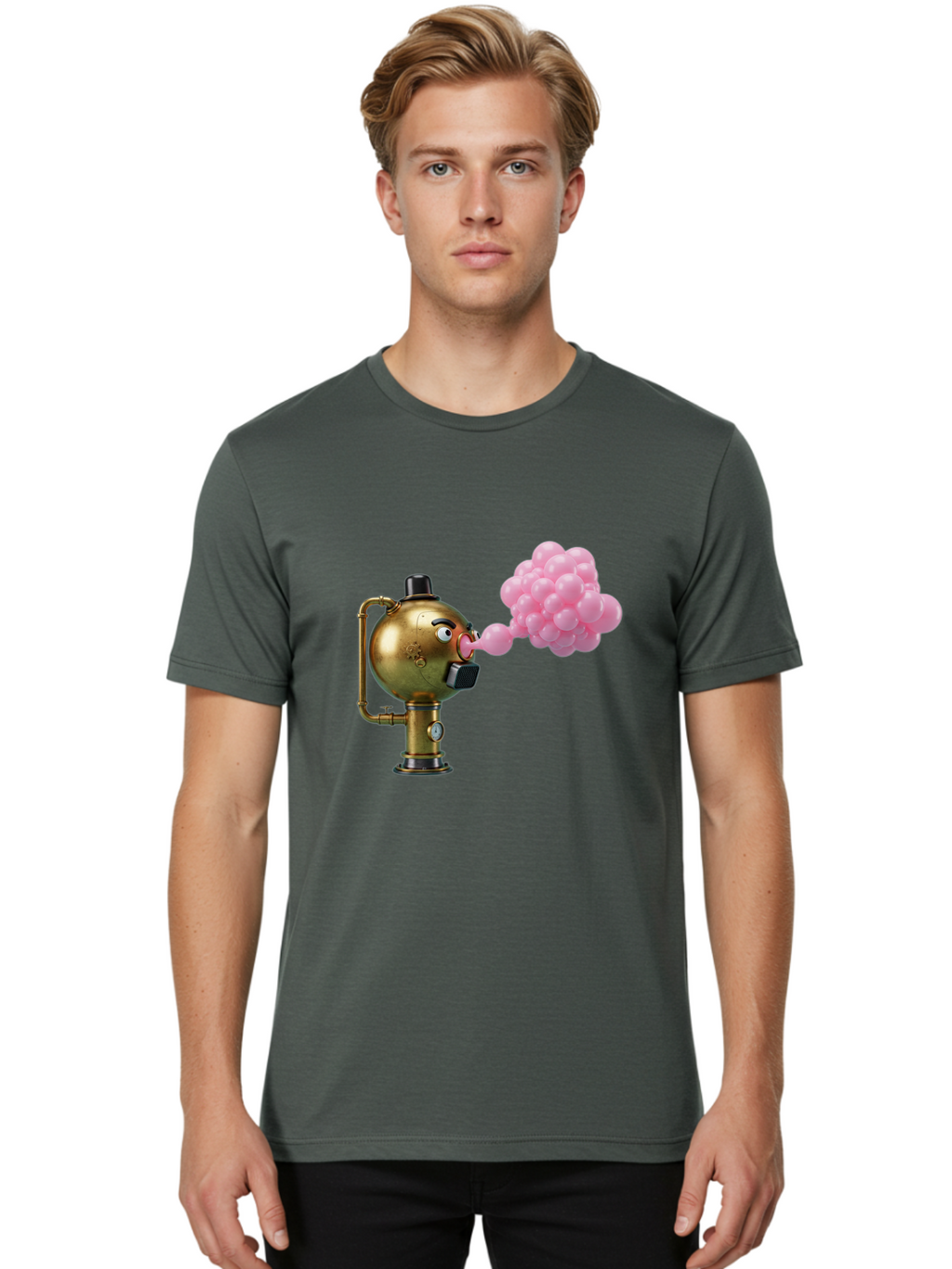 Steampunk-Bubble-Machine Men'S Graphic Tee, 100% Cotton, Comfortable Casual Summer Wear, Machine Washable, Vintage Camera, Old Camera, Antique Camera, Black Camera, Classic Photography, Photography Equipment, Nostalgic Device, Film Camera, Bal408
