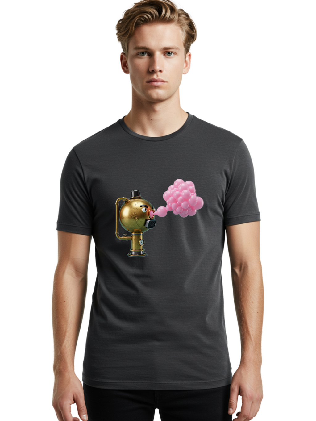 Steampunk-Bubble-Machine Men'S Graphic Tee, 100% Cotton, Comfortable Casual Summer Wear, Machine Washable, Vintage Camera, Old Camera, Antique Camera, Black Camera, Classic Photography, Photography Equipment, Nostalgic Device, Film Camera, Bal408