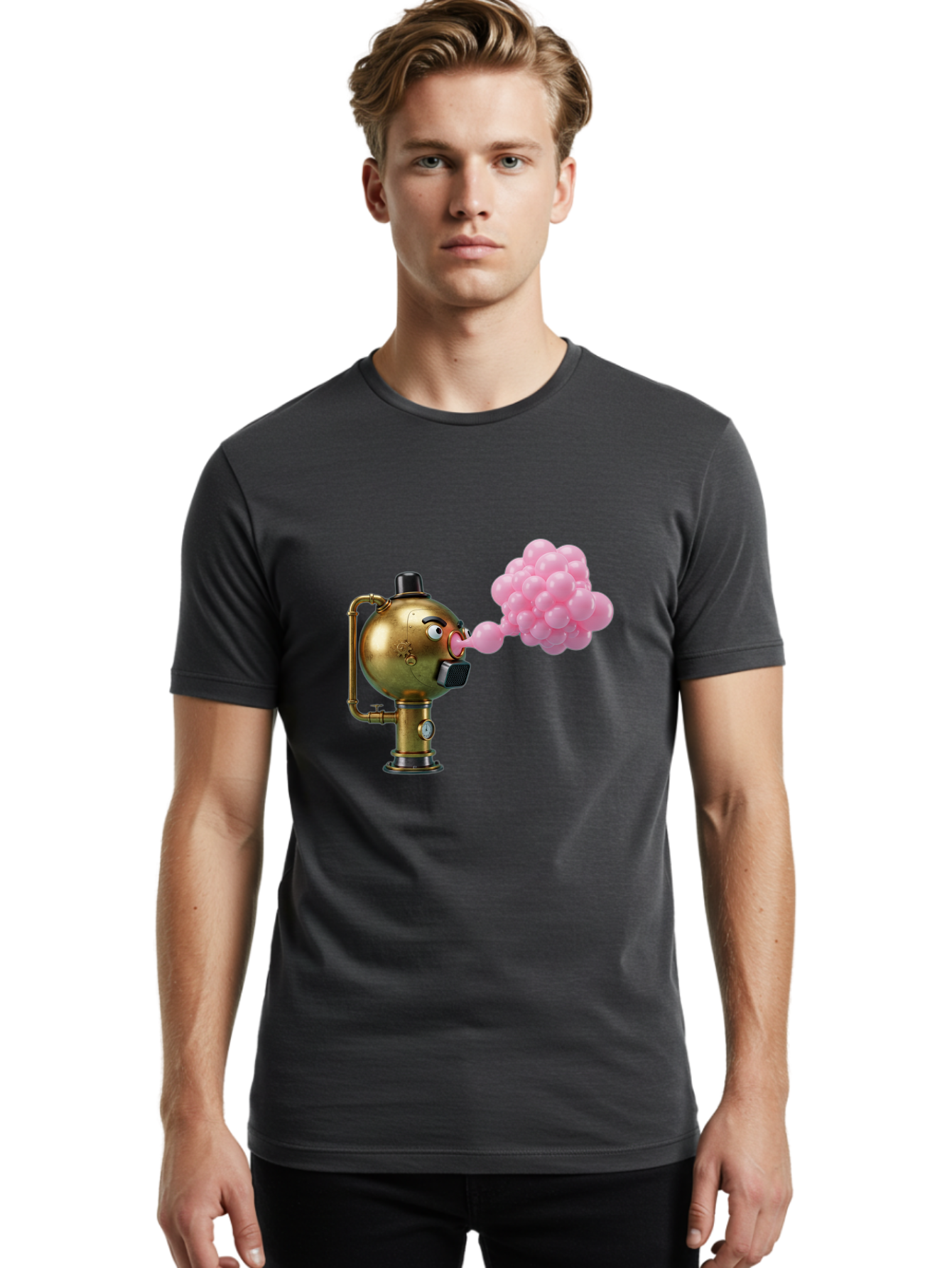 Steampunk-Bubble-Machine Men'S Graphic Tee, 100% Cotton, Comfortable Casual Summer Wear, Machine Washable, Vintage Camera, Old Camera, Antique Camera, Black Camera, Classic Photography, Photography Equipment, Nostalgic Device, Film Camera, Bal408