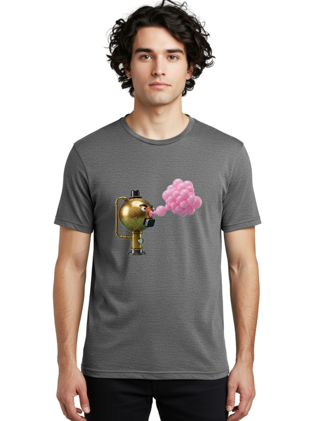 Steampunk-Bubble-Machine Men'S Graphic Tee, 100% Cotton, Comfortable Casual Summer Wear, Machine Washable, Vintage Camera, Old Camera, Antique Camera, Black Camera, Classic Photography, Photography Equipment, Nostalgic Device, Film Camera, Bal408