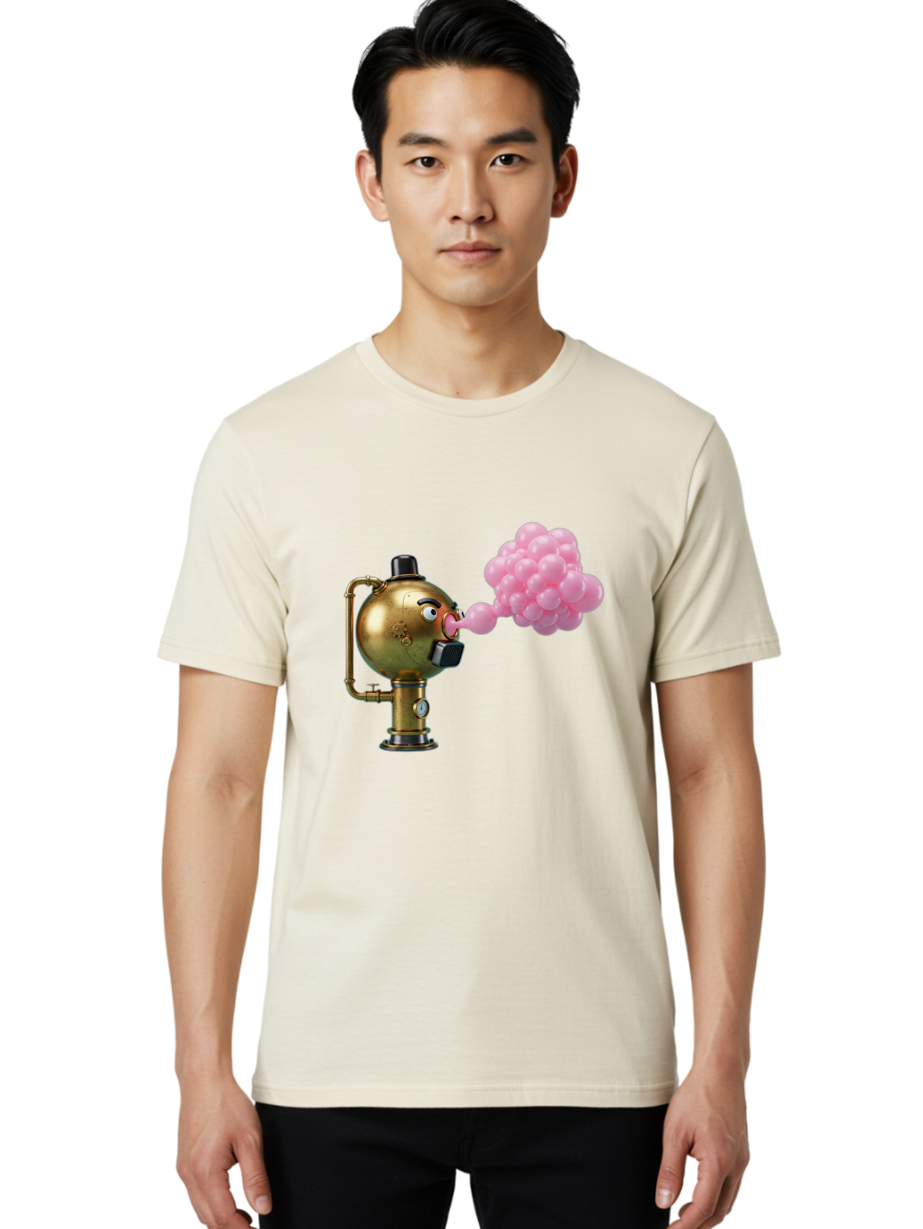 Steampunk-Bubble-Machine Men'S Graphic Tee, 100% Cotton, Comfortable Casual Summer Wear, Machine Washable, Vintage Camera, Old Camera, Antique Camera, Black Camera, Classic Photography, Photography Equipment, Nostalgic Device, Film Camera, Bal408