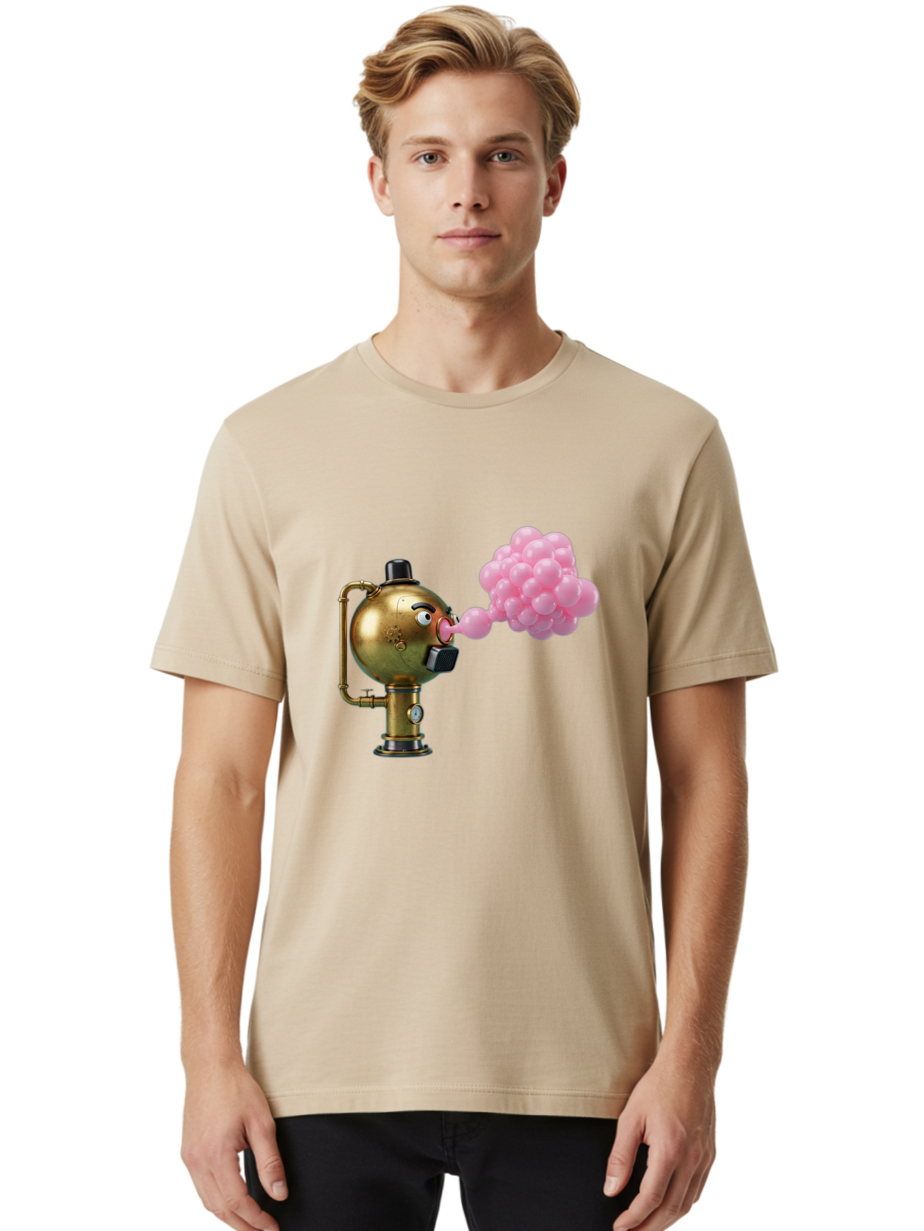 Steampunk-Bubble-Machine Men'S Graphic Tee, 100% Cotton, Comfortable Casual Summer Wear, Machine Washable, Vintage Camera, Old Camera, Antique Camera, Black Camera, Classic Photography, Photography Equipment, Nostalgic Device, Film Camera, Bal408