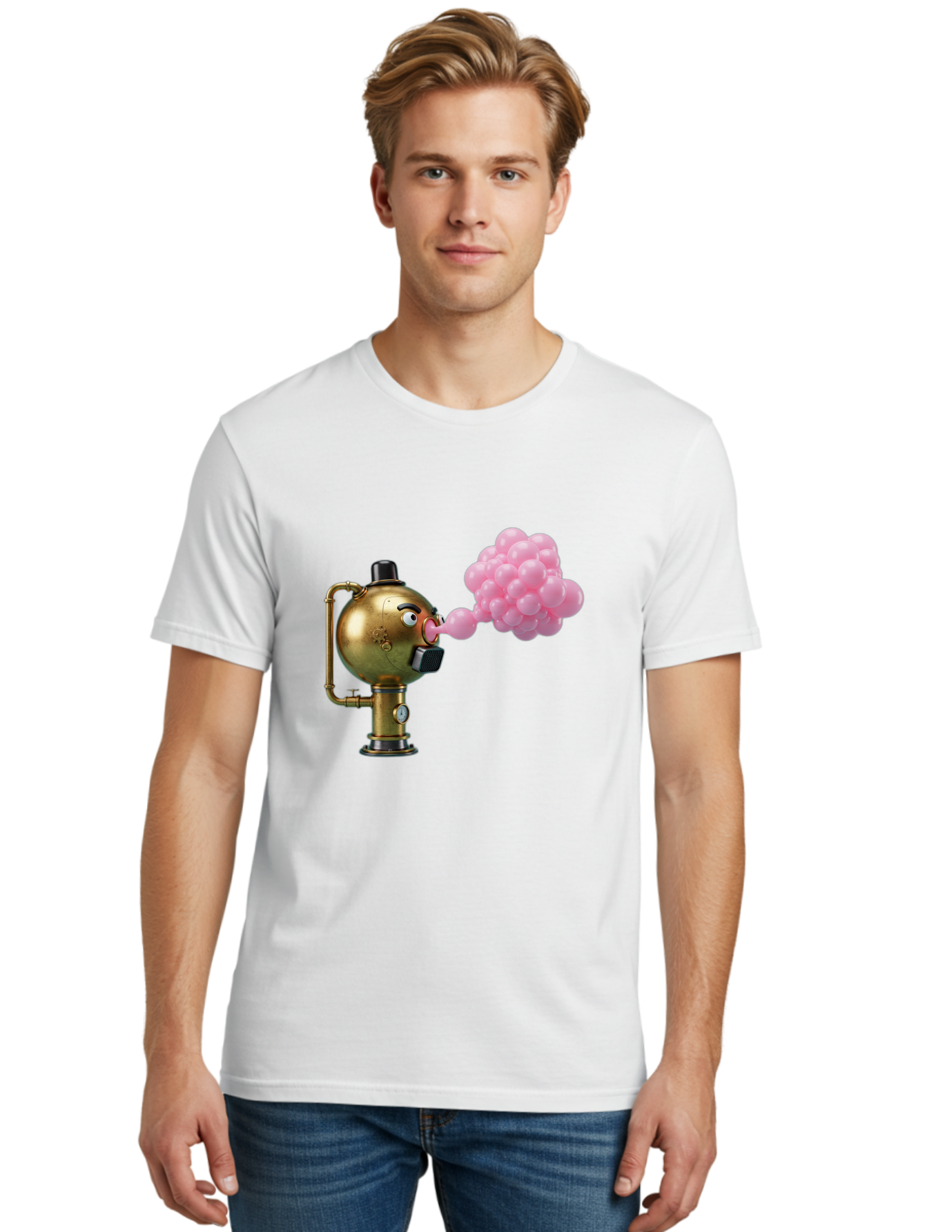 Steampunk-Bubble-Machine Men'S Graphic Tee, 100% Cotton, Comfortable Casual Summer Wear, Machine Washable, Vintage Camera, Old Camera, Antique Camera, Black Camera, Classic Photography, Photography Equipment, Nostalgic Device, Film Camera, Bal408