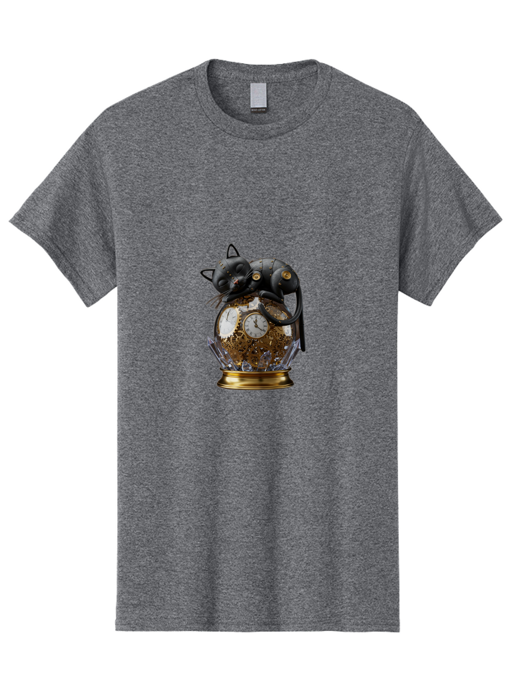 Steampunk-Cat-Clock Men'S Graphic Tee, 100% Cotton, Comfortable Casual Summer Wear, Machine Washable, Vintage Camera, Old Camera, Antique Camera, Black Camera, Classic Photography, Photography Equipment, Nostalgic Device, Film Camera, Bal409