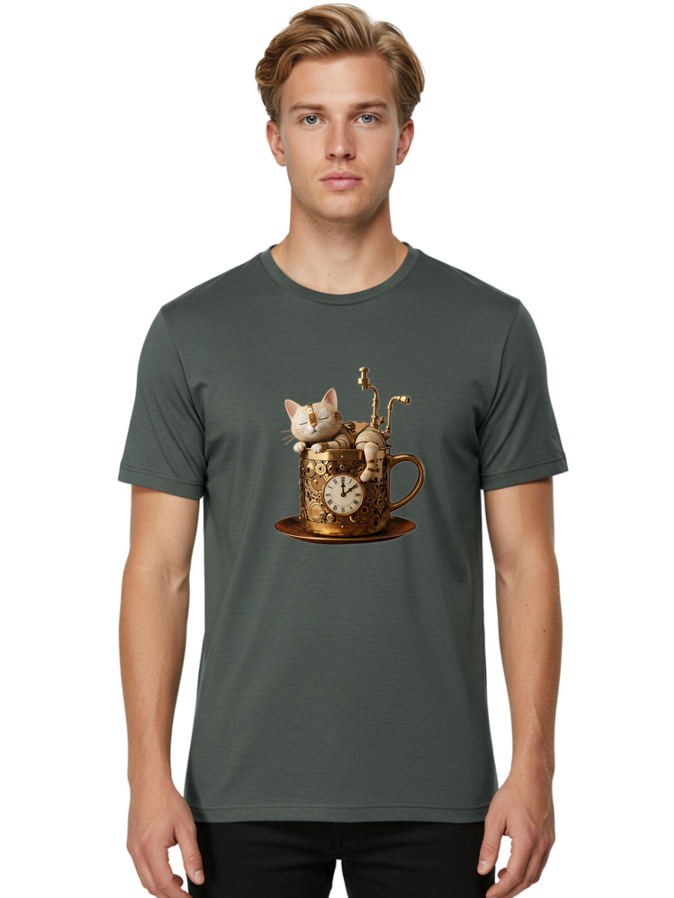 Steampunk-Cat Men'S Graphic Tee, 100% Cotton, Comfortable Casual Summer Wear, Machine Washable, Vintage Camera, Old Camera, Antique Camera, Black Camera, Classic Photography, Photography Equipment, Nostalgic Device, Film Camera, Camera Art Bal410