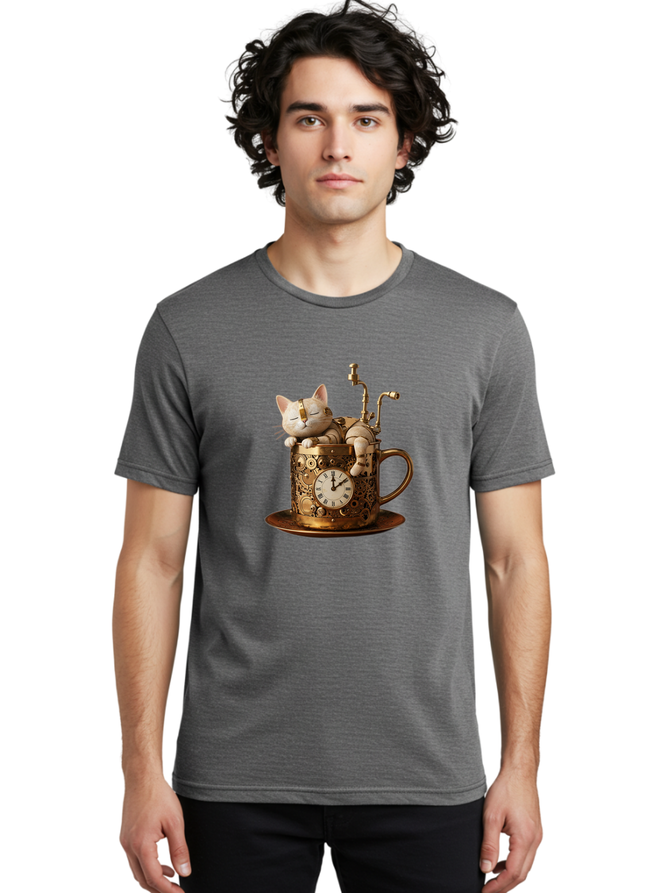 Steampunk-Cat Men'S Graphic Tee, 100% Cotton, Comfortable Casual Summer Wear, Machine Washable, Vintage Camera, Old Camera, Antique Camera, Black Camera, Classic Photography, Photography Equipment, Nostalgic Device, Film Camera, Camera Art Bal410