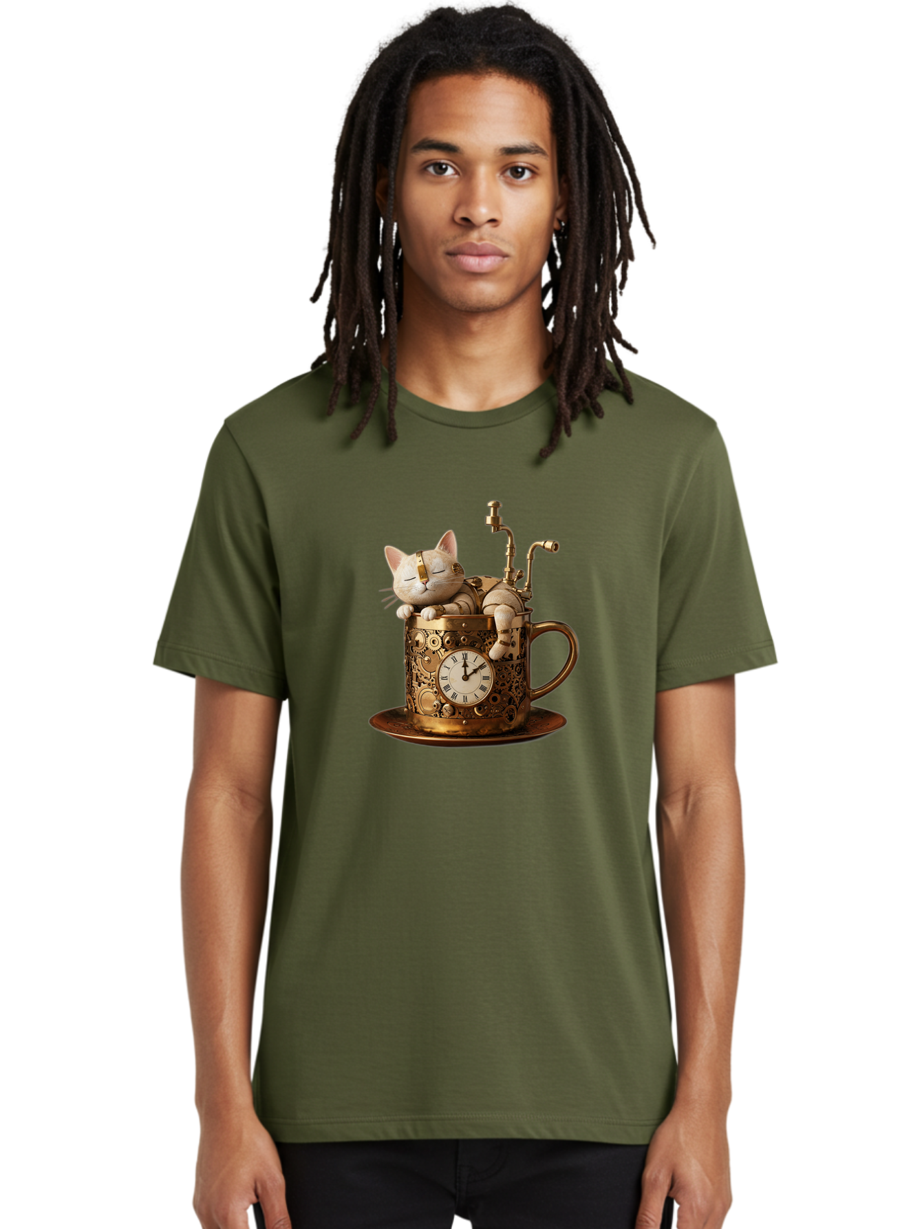 Steampunk-Cat Men'S Graphic Tee, 100% Cotton, Comfortable Casual Summer Wear, Machine Washable, Vintage Camera, Old Camera, Antique Camera, Black Camera, Classic Photography, Photography Equipment, Nostalgic Device, Film Camera, Camera Art Bal410
