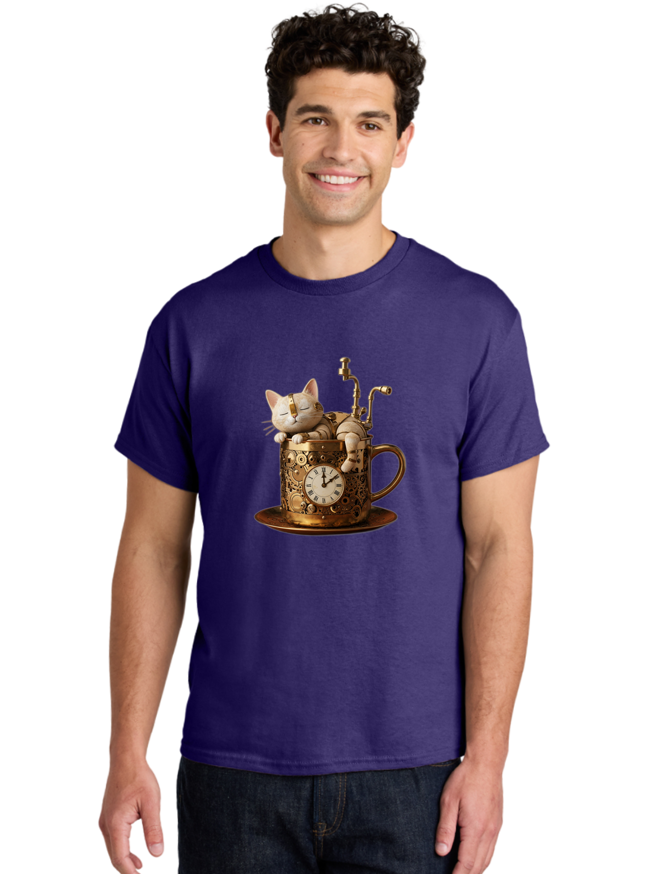 Steampunk-Cat Men'S Graphic Tee, 100% Cotton, Comfortable Casual Summer Wear, Machine Washable, Vintage Camera, Old Camera, Antique Camera, Black Camera, Classic Photography, Photography Equipment, Nostalgic Device, Film Camera, Camera Art Bal410