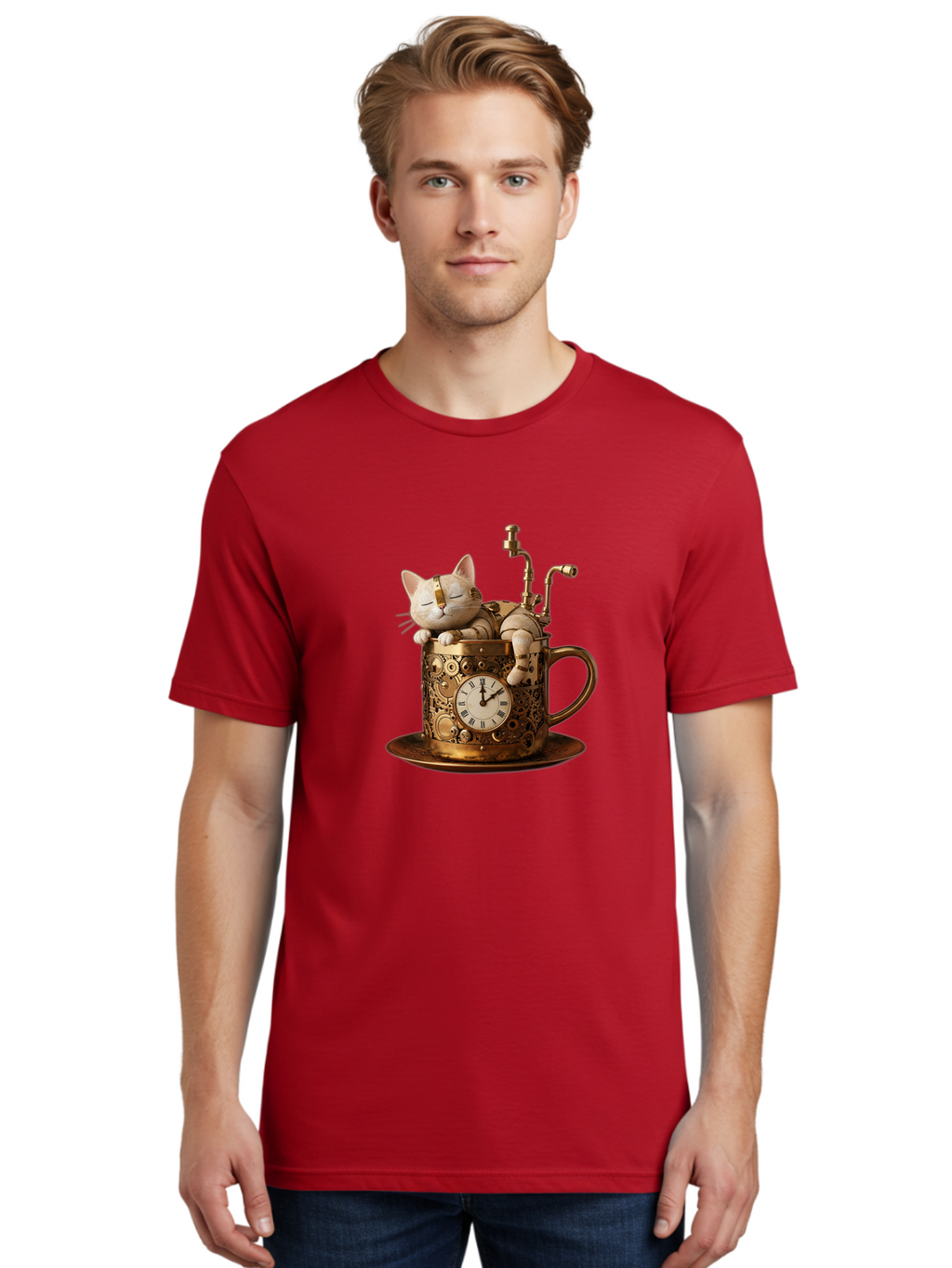 Steampunk-Cat Men'S Graphic Tee, 100% Cotton, Comfortable Casual Summer Wear, Machine Washable, Vintage Camera, Old Camera, Antique Camera, Black Camera, Classic Photography, Photography Equipment, Nostalgic Device, Film Camera, Camera Art Bal410