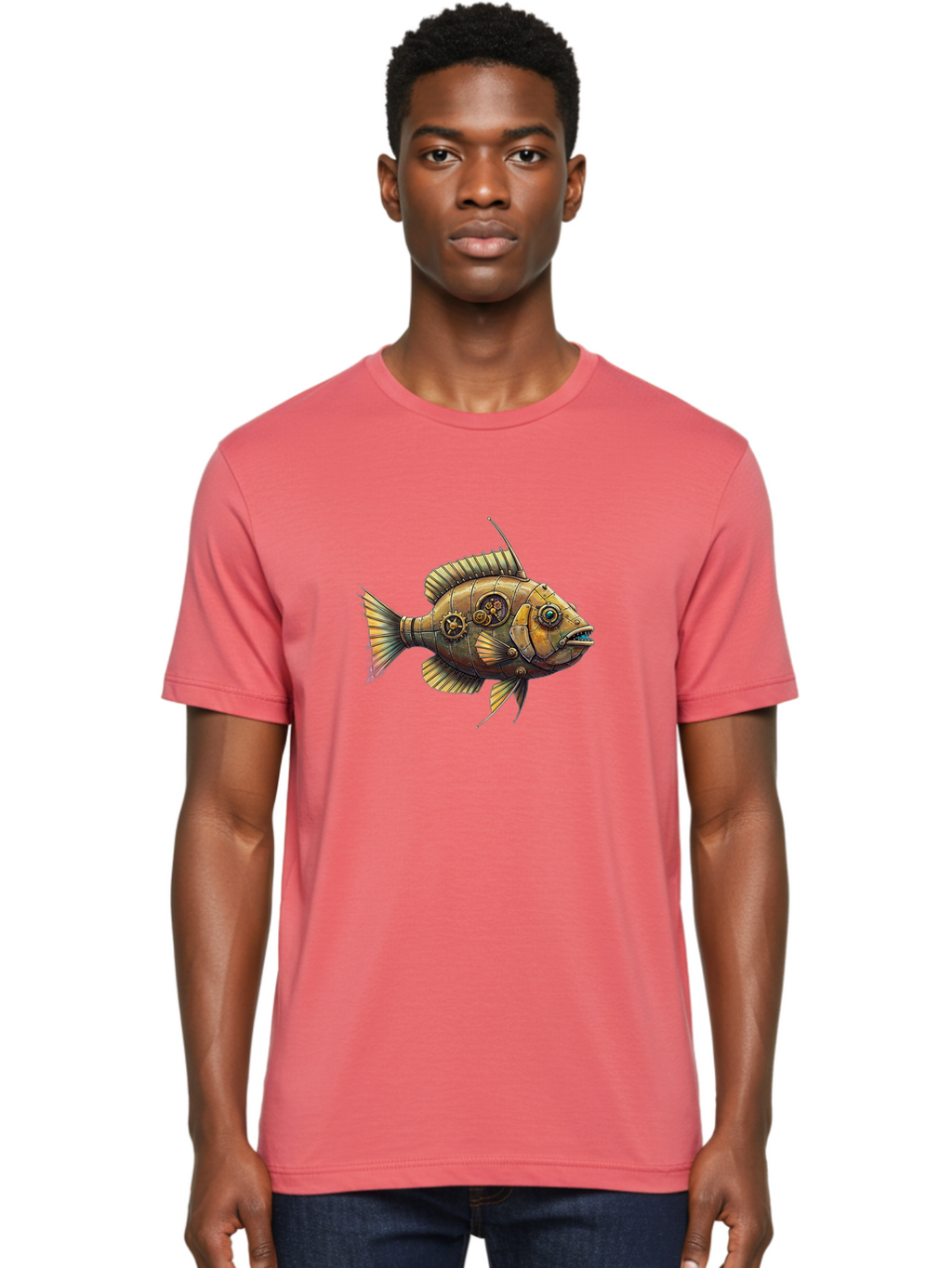 Steampunk-Fish-1 Men'S Graphic Tee, 100% Cotton, Comfortable Casual Summer Wear, Machine Washable, Vintage Camera, Old Camera, Antique Camera, Black Camera, Classic Photography, Photography Equipment, Nostalgic Device, Film Camera, Camera Art Bal412