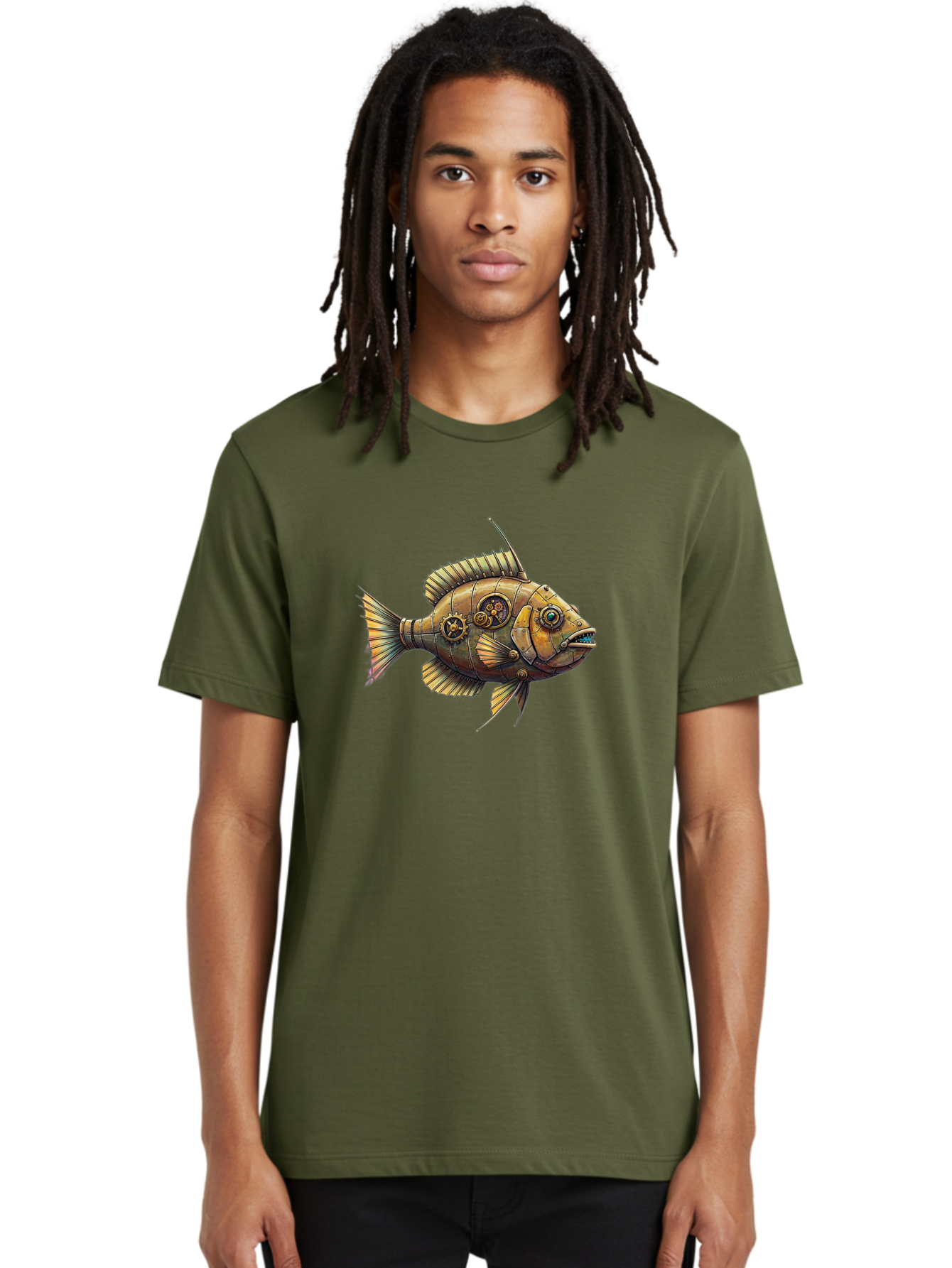 Steampunk-Fish-1 Men'S Graphic Tee, 100% Cotton, Comfortable Casual Summer Wear, Machine Washable, Vintage Camera, Old Camera, Antique Camera, Black Camera, Classic Photography, Photography Equipment, Nostalgic Device, Film Camera, Camera Art Bal412