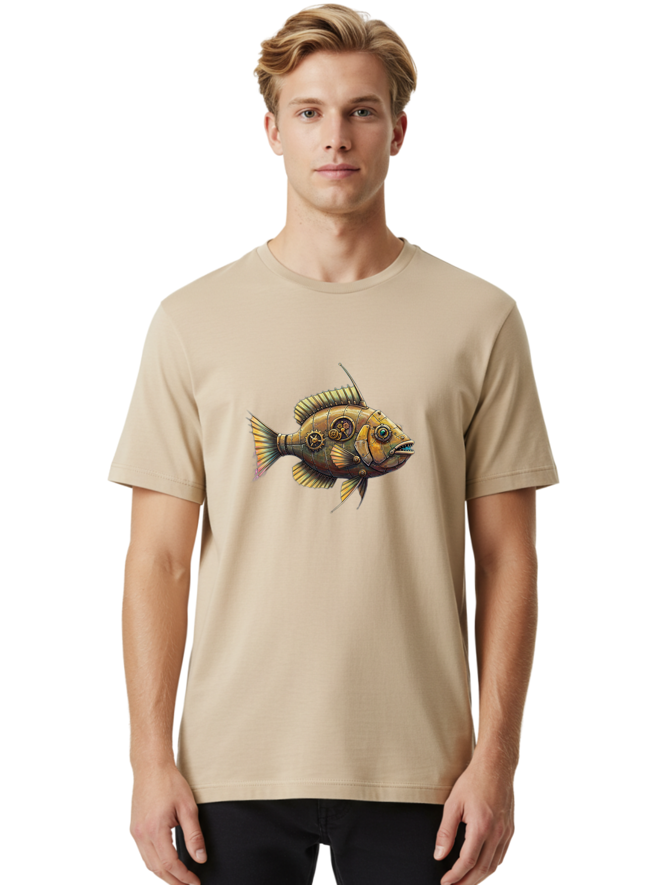 Steampunk-Fish-1 Men'S Graphic Tee, 100% Cotton, Comfortable Casual Summer Wear, Machine Washable, Vintage Camera, Old Camera, Antique Camera, Black Camera, Classic Photography, Photography Equipment, Nostalgic Device, Film Camera, Camera Art Bal412