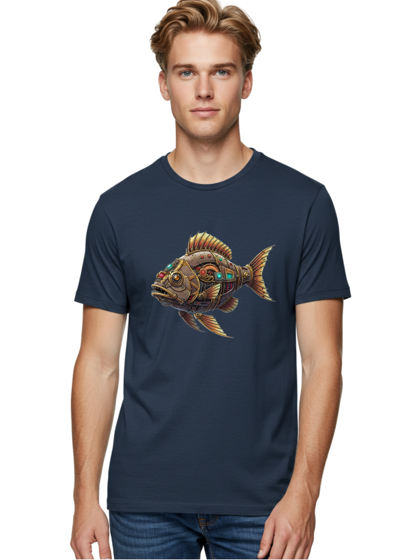 Steampunk-Fish-3 Men'S Graphic Tee, 100% Cotton, Comfortable Casual Summer Wear, Machine Washable, Vintage Camera, Old Camera, Antique Camera, Black Camera, Classic Photography, Photography Equipment, Nostalgic Device, Film Camera, Camera Art Bal414