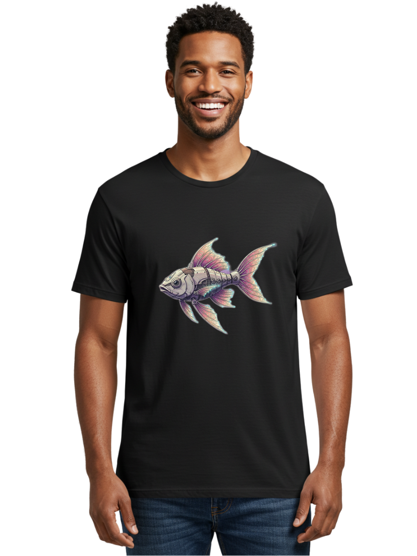 Steampunk-Fish-4 Men'S Graphic Tee, 100% Cotton, Comfortable Casual Summer Wear, Machine Washable, Vintage Camera, Old Camera, Antique Camera, Black Camera, Classic Photography, Photography Equipment, Nostalgic Device, Film Camera, Camera Art Bal415